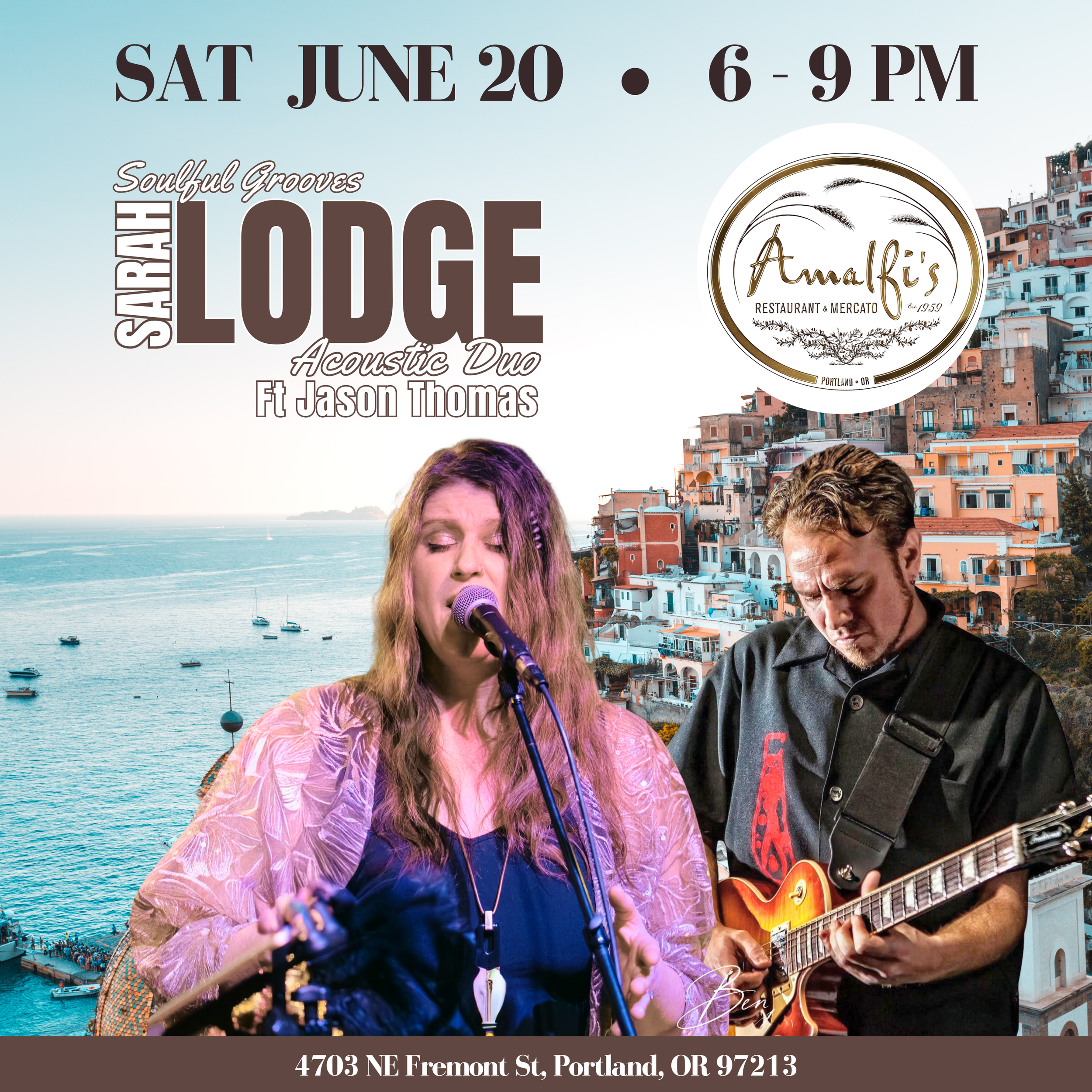 Sarah Lodge with Jason Thomas • LIVE MUSIC at Amalfis Restaurant JUNE 20, 6-9pm
