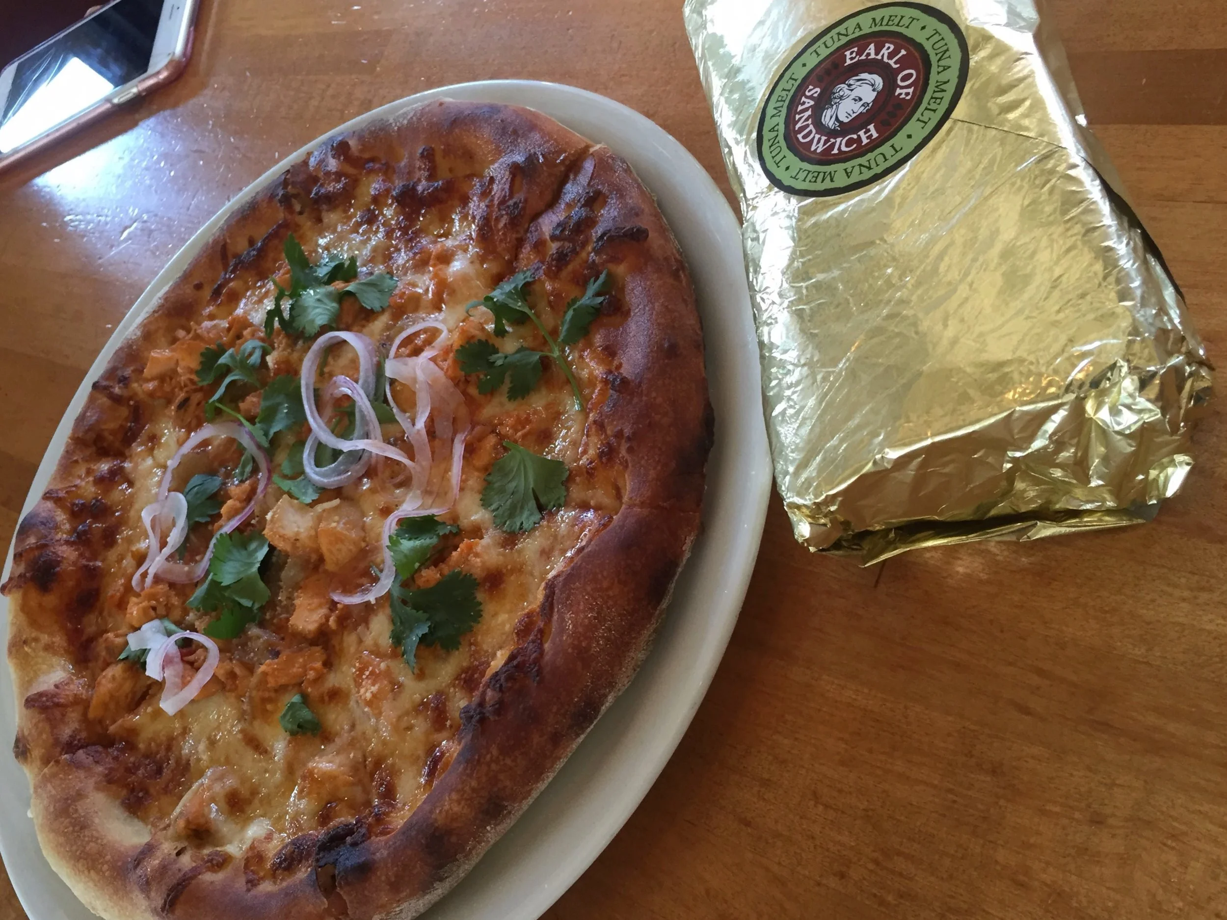 Wolfgang Puck Express BBQ Chicken Pizza and an Earl of Sandwich Tuna Melt