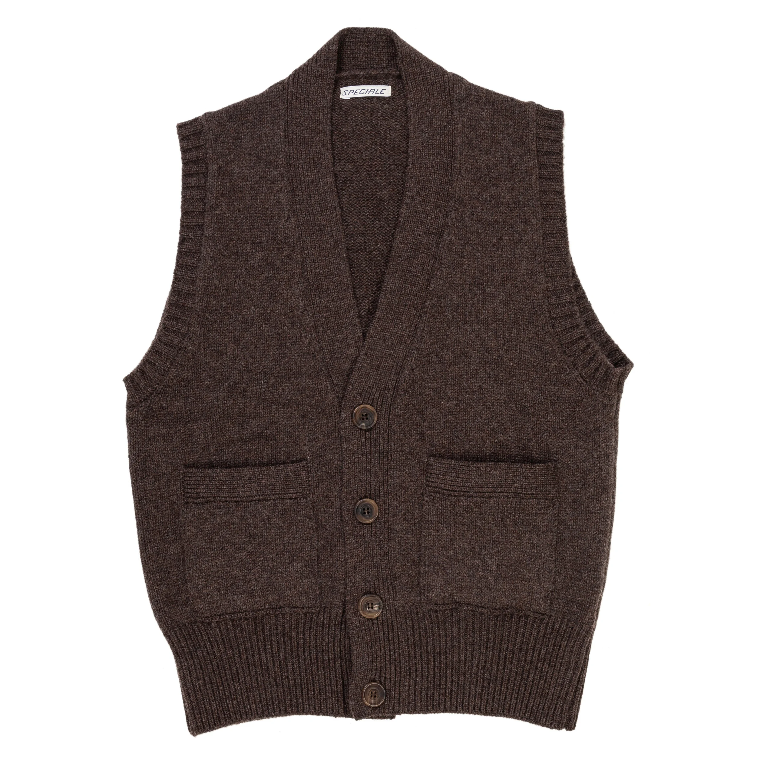 Brown Cashmere Sleeveless Cardigan 