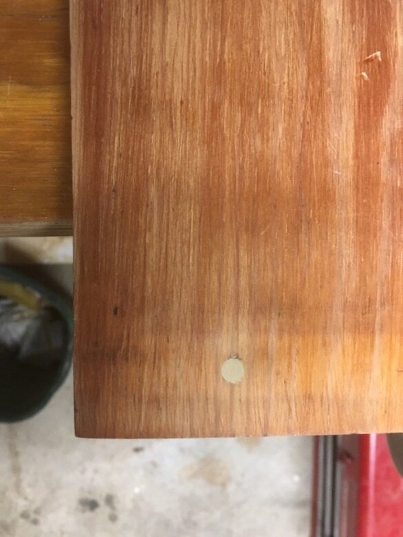 Prepped for re-drilling and countersinking.