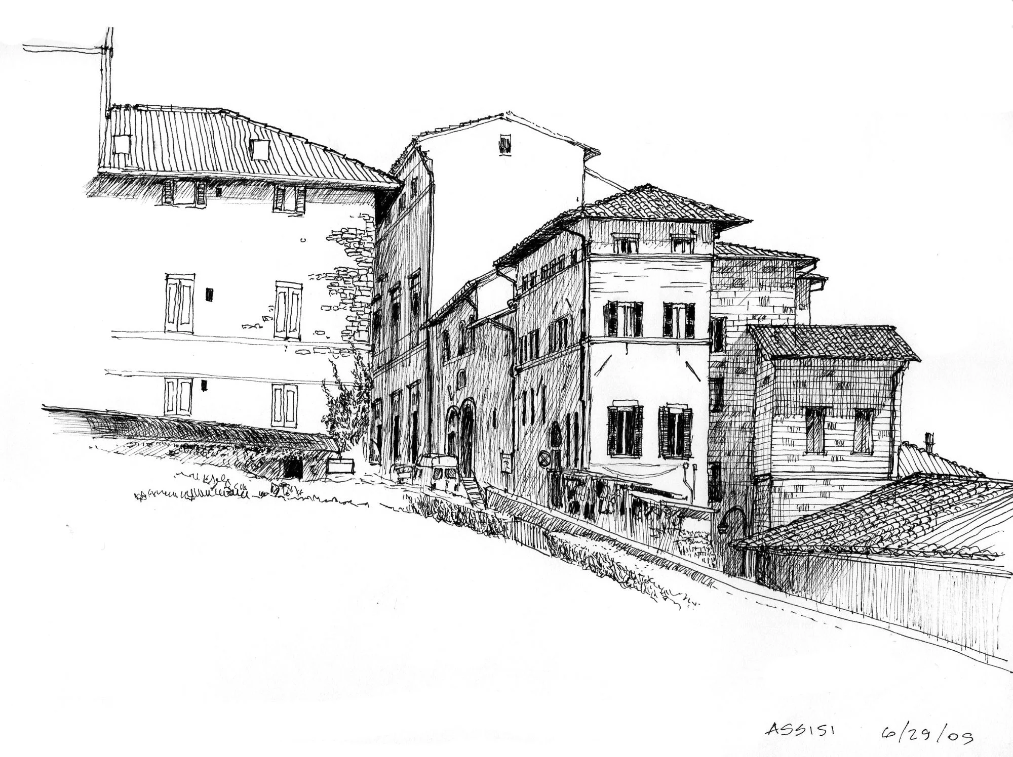 Assisi, Italy. Pen and Ink on paper.