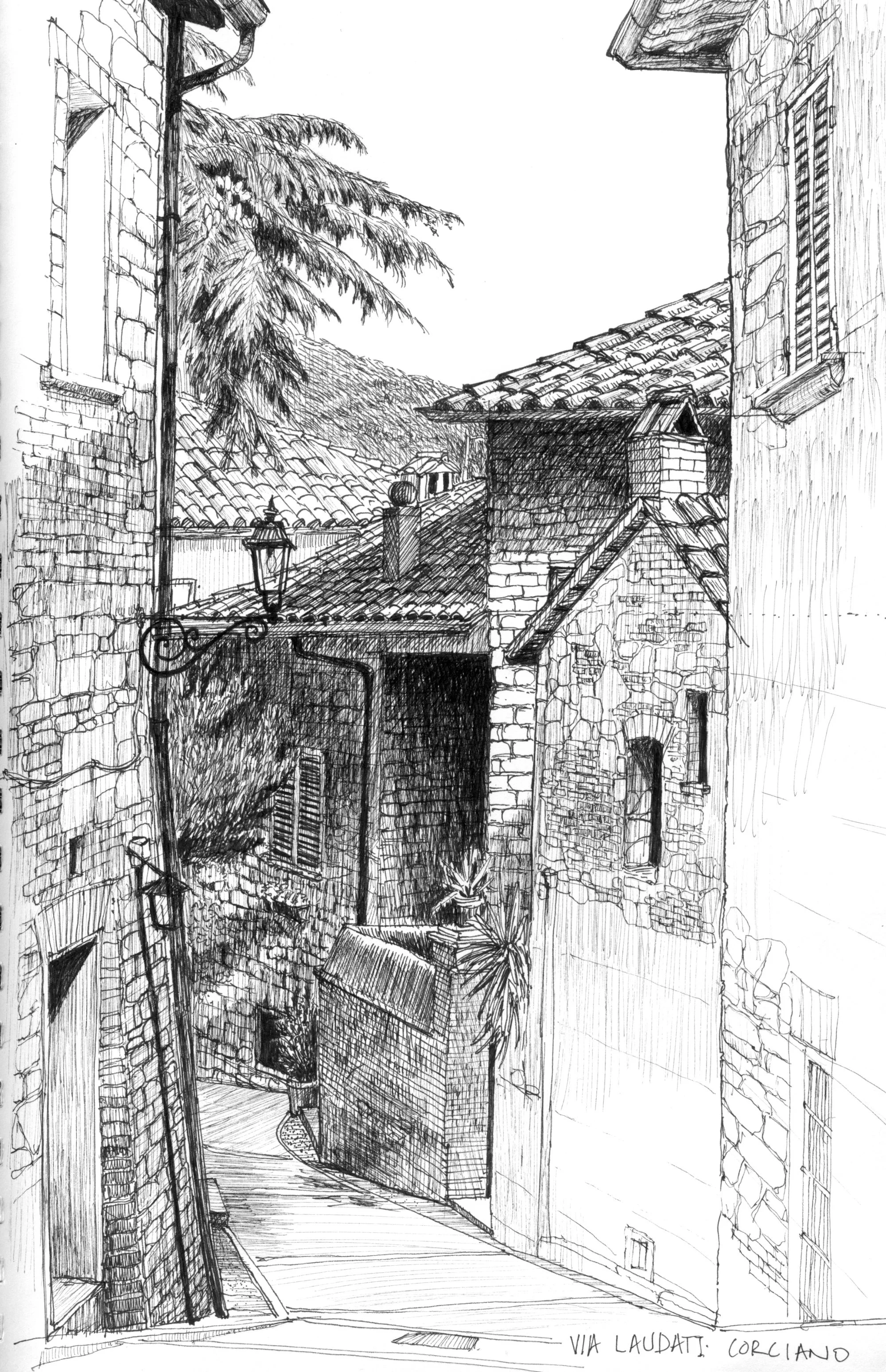 Via Laudati, Corciano, Italy. Sketchbook. Personal work. Pen and ink.
