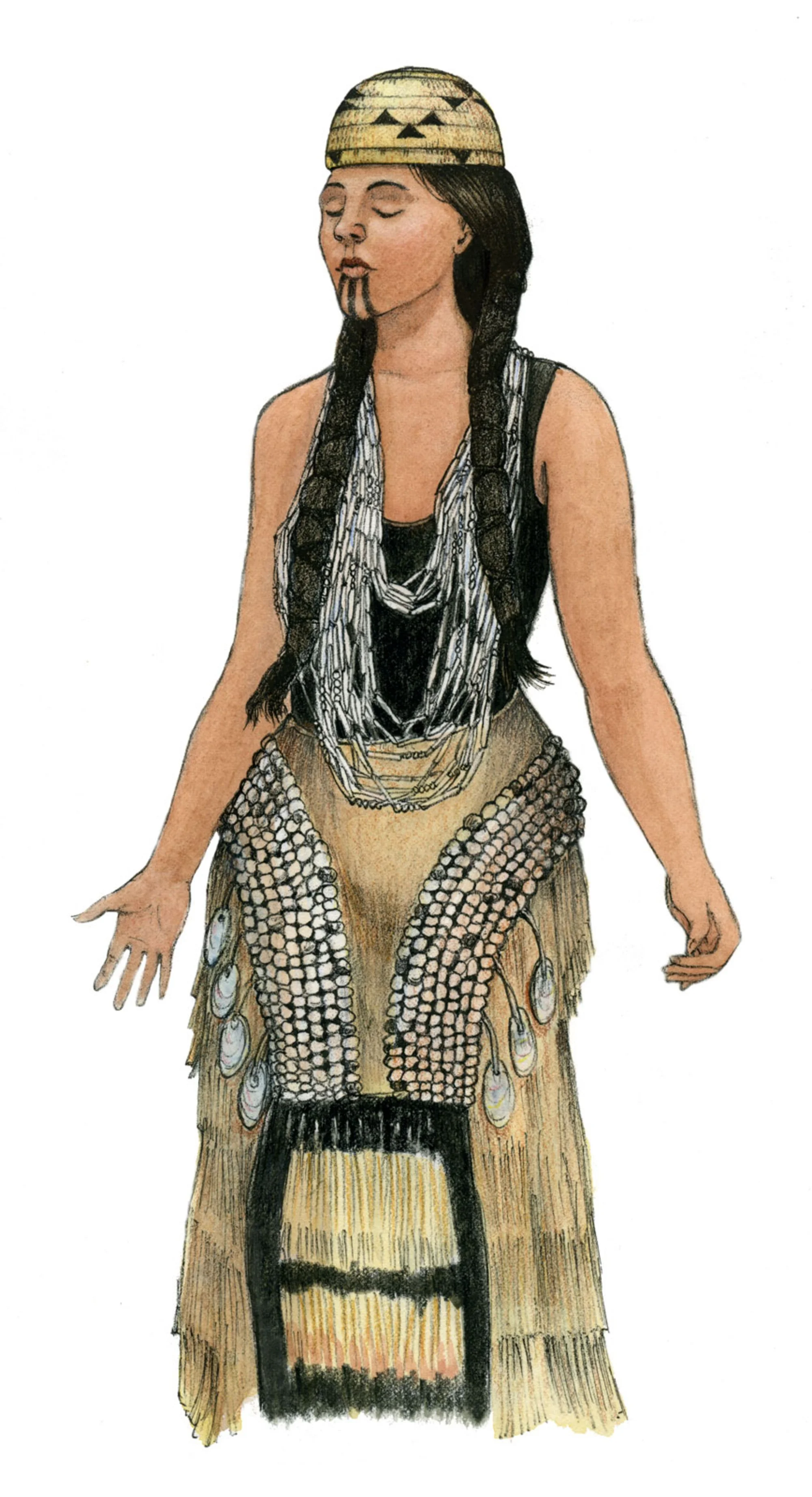 Young Wiyot woman. Wiyot Museum graphic panel. Watercolor.