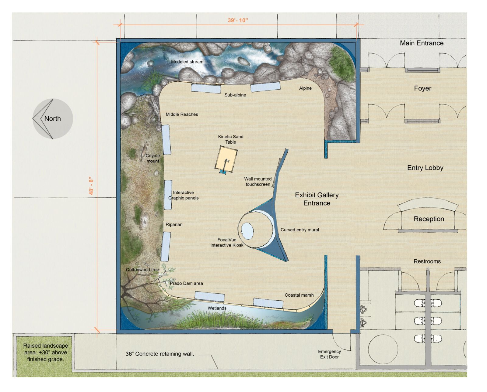 The Exhibit Gallery focuses on interpreting the huge Santa Ana River Watershed, and several habitat zones from the High Sierra Alpine environment to the coastal marshes.