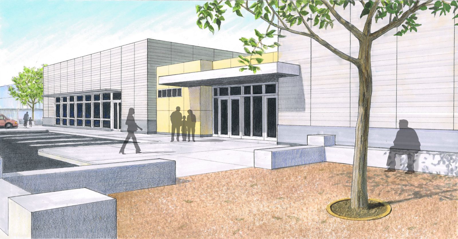 Conceptual design view of the proposed new visitor center building.