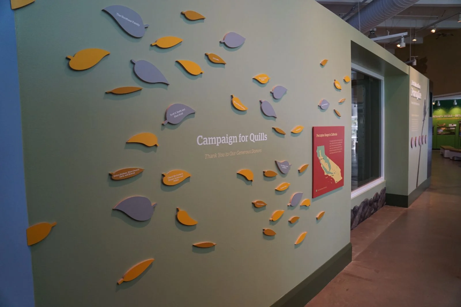 Fundraising becomes part of this exhibit. Each leaf color shows a different donation level. Donors have their names printed on the leaf. More leaves can be added as more donations are made.