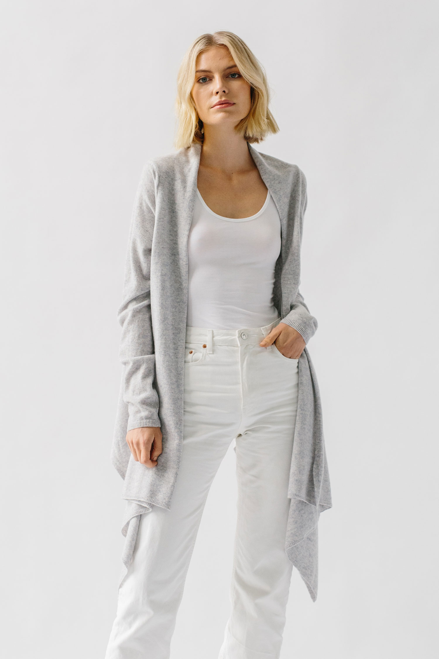 Light Grey | Gossamer Cashmere Wrap Sweater for Women