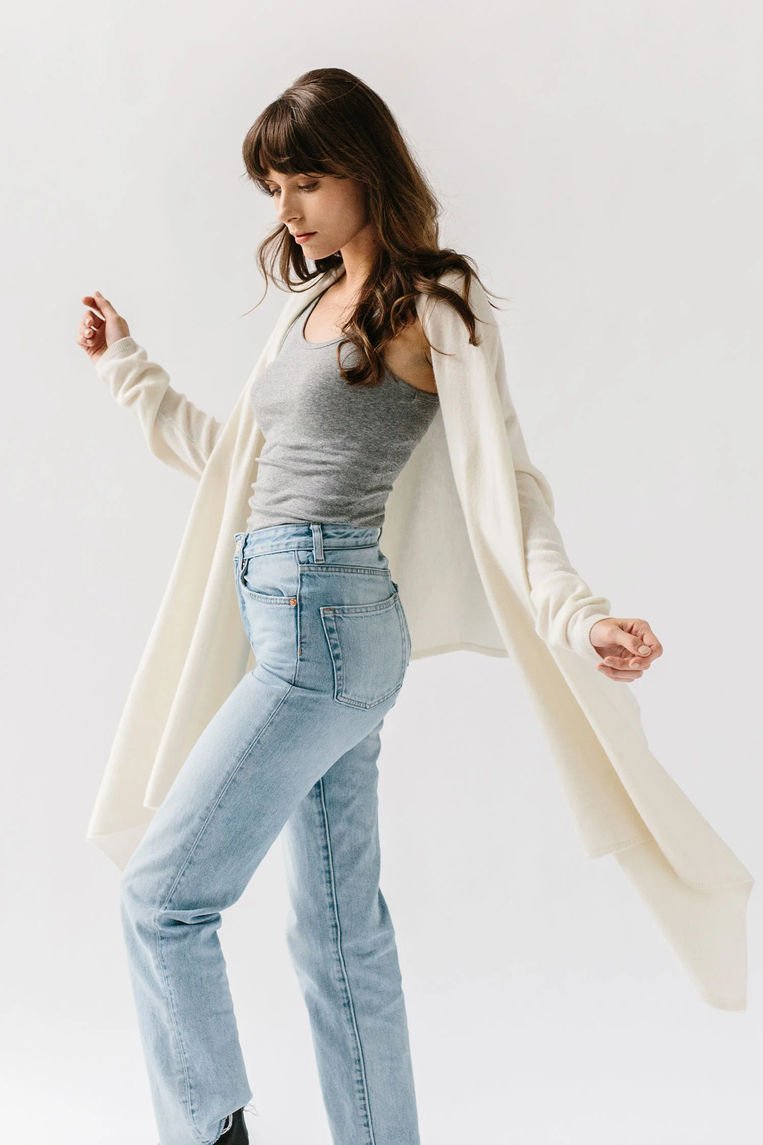 Cream Gossamer Cashmere Wrap Sweater for Women