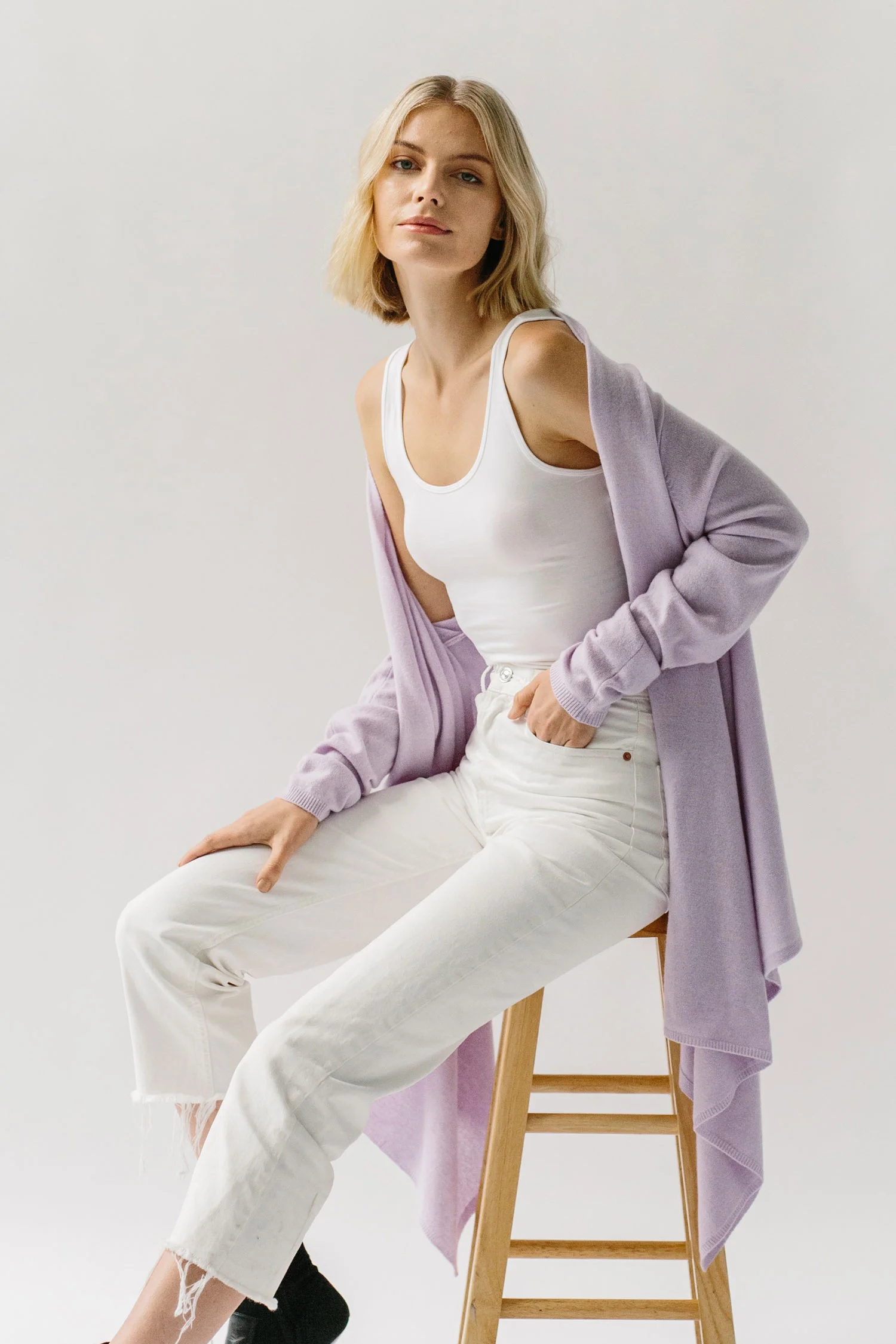 Lilac Gossamer Cashmere Wrap Sweater for Women