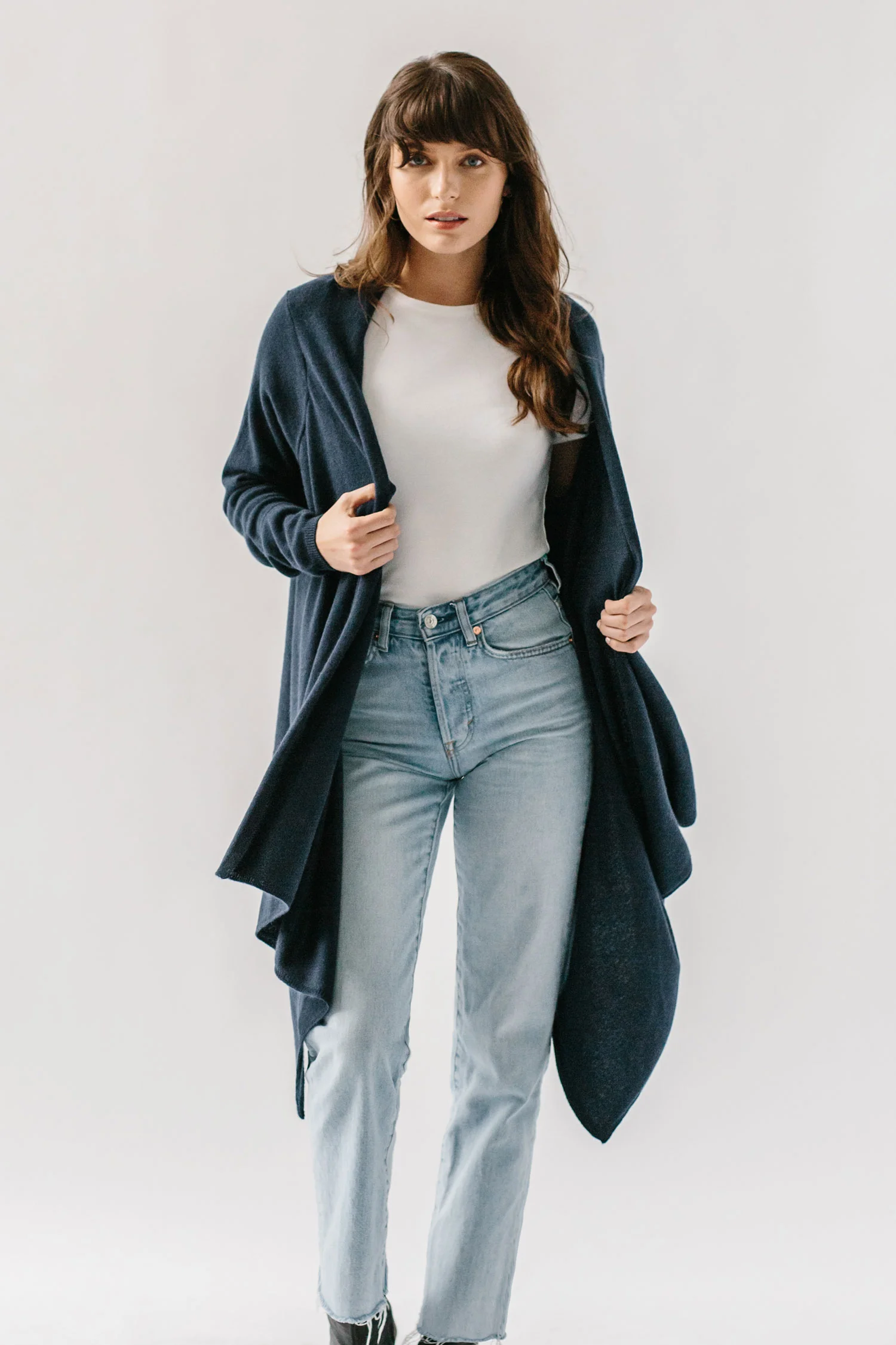 Navy Gossamer Cashmere Wrap Sweater for Women