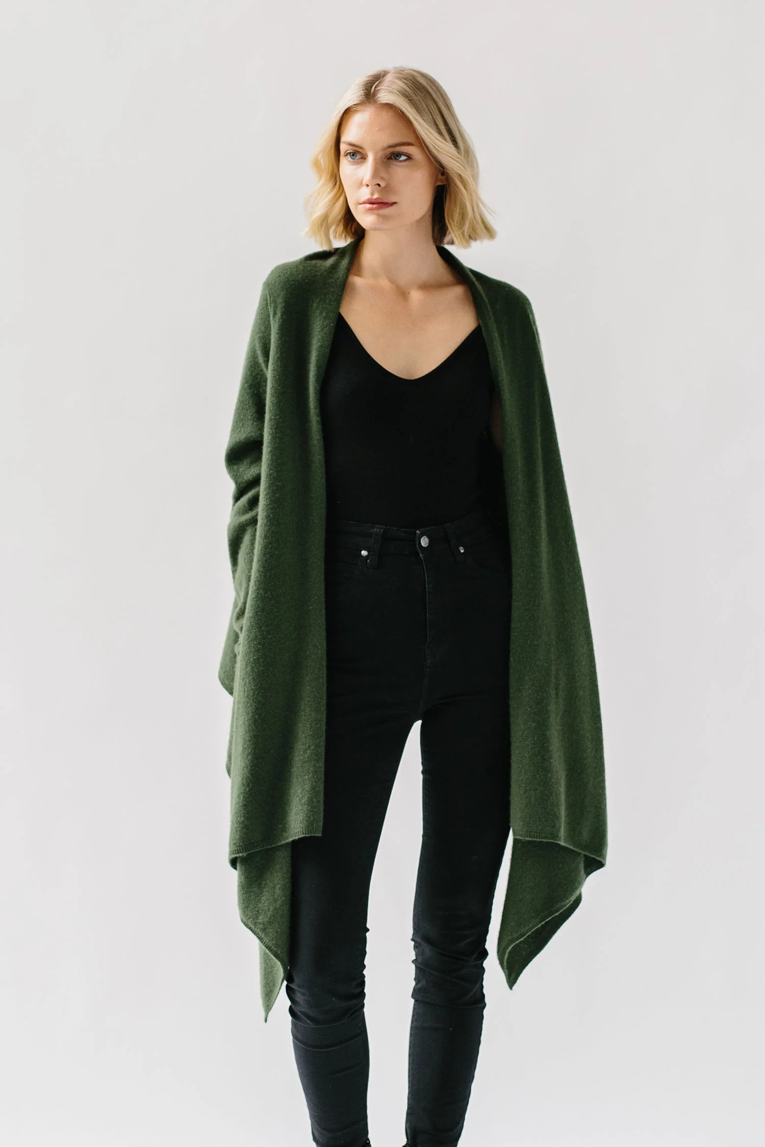 Olive Gossamer Cashmere Wrap Sweater for Women