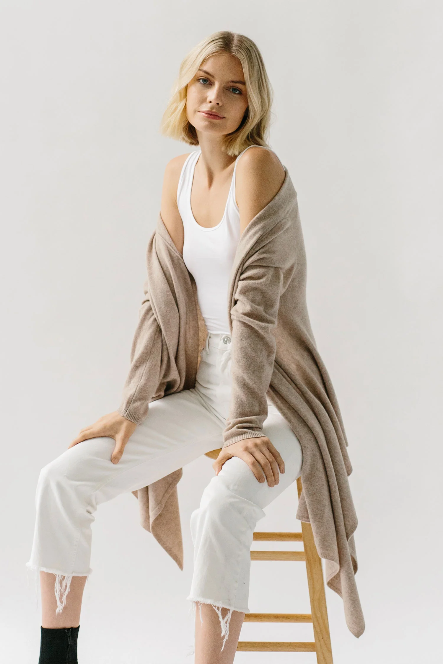 Oatmeal Gossamer Cashmere Wrap Sweater for Women