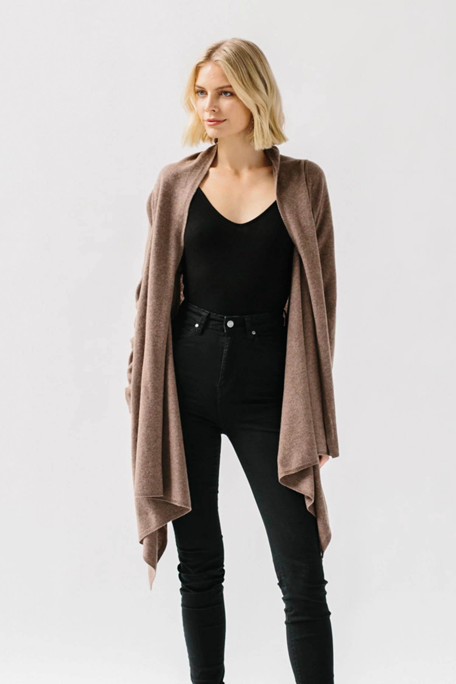 Cocoa Gossamer Cashmere Wrap Sweater for Women