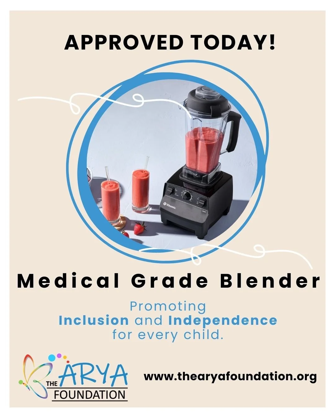 At The Arya Foundation, we believe every child deserves the chance to grow and thrive. 🌱 That&rsquo;s why we&rsquo;re so proud to gift a medical-grade blender&mdash;a tool that helps safely enjoy more foods and get the nourishment our kiddos need wi
