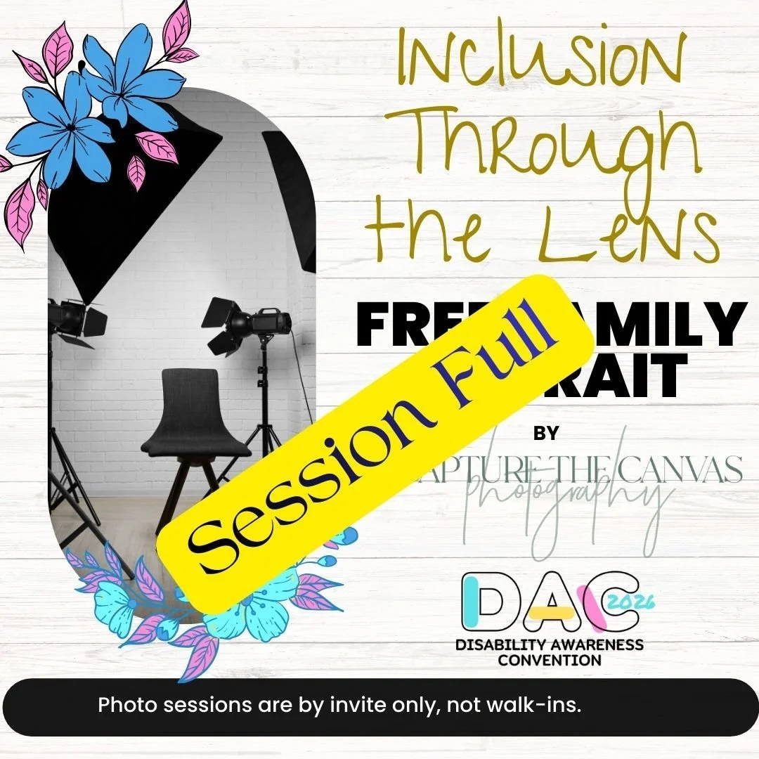 We are officially FULL! 📸✨

Our hearts are full! All session slots for Celebrating Inclusion Through the Lens with Capture the Canvas Photography have been filled.

These professional portraits will highlight the strength and spirit of our children 