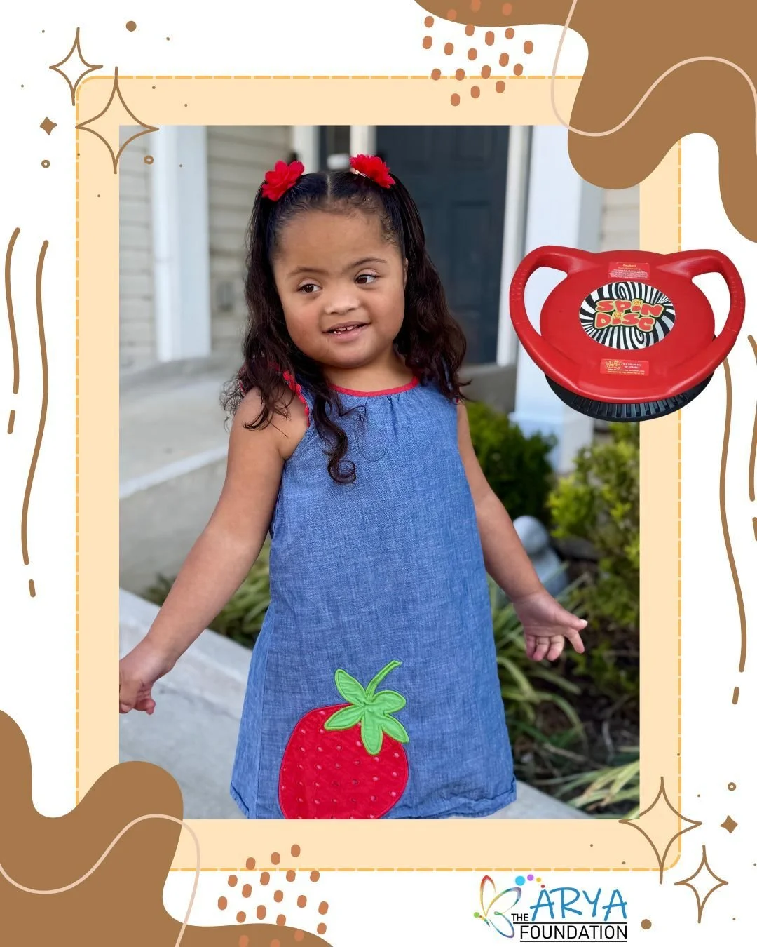 "We have to give the borrowed one back at the end of this month."

Those words from Rae&rsquo;s family hit home. Rae uses a Spin Disc to help self-regulate while navigating the complexities of Autism and Down Syndrome. At The Arya Foundatio