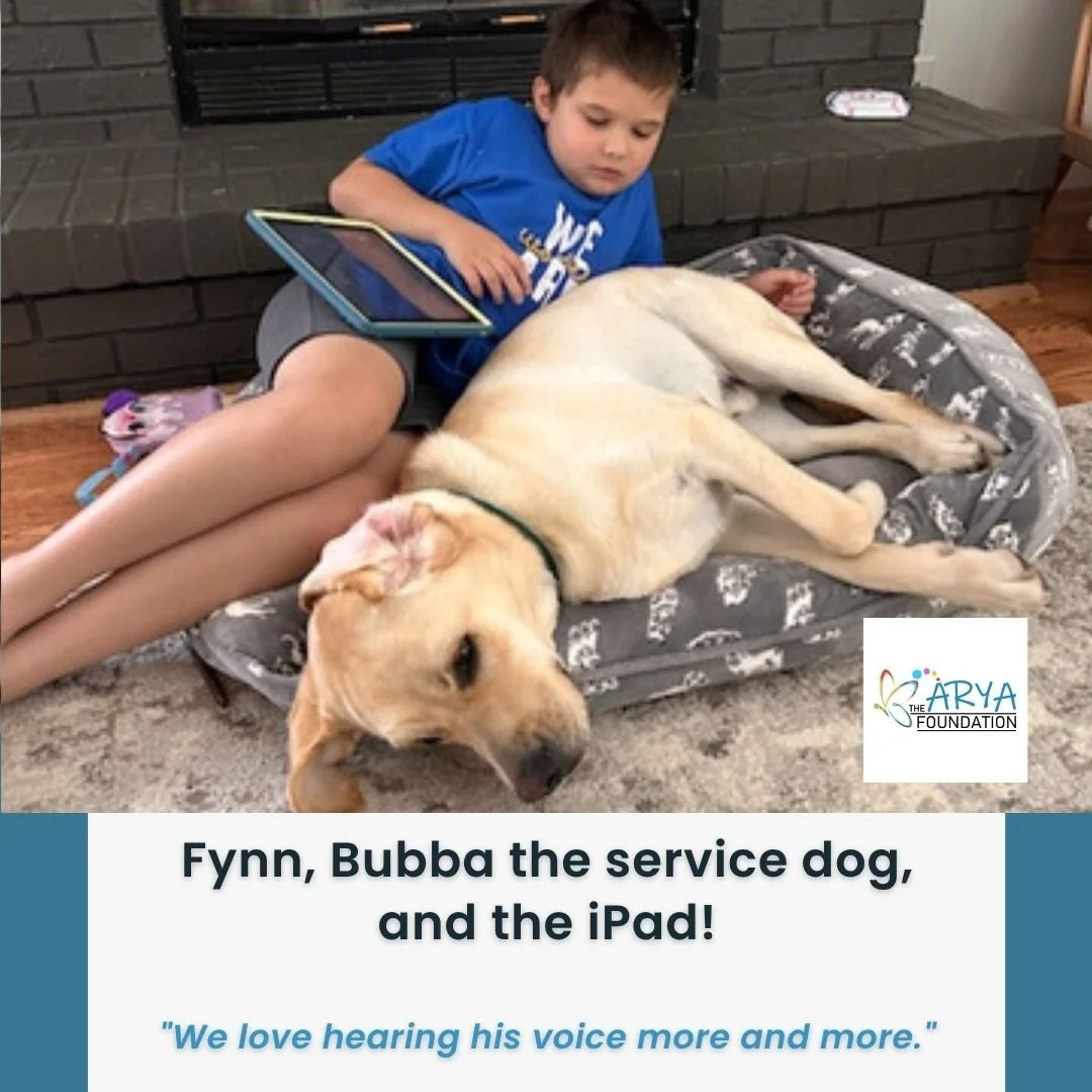 Teamwork makes the dream work! 🐕&zwj;🦺📱

Fynn has a pretty amazing support system. There&rsquo;s Bubba, his service dog, who provides deep pressure when Fynn is overwhelmed. And then there&rsquo;s his new iPad, provided by The Arya Foundation. 

F