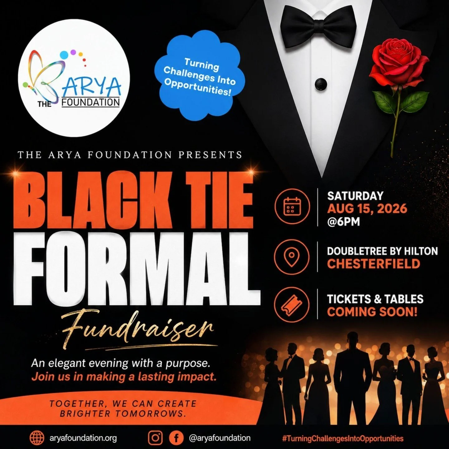 Dress in your finest for an evening that matters. ✨

The Arya Foundation invites you to our Black Tie Formal 2026! Join us in the Tented Pavilion at the DoubleTree by Hilton &ndash; Chesterfield for an evening of delicious food, lively conversation, 