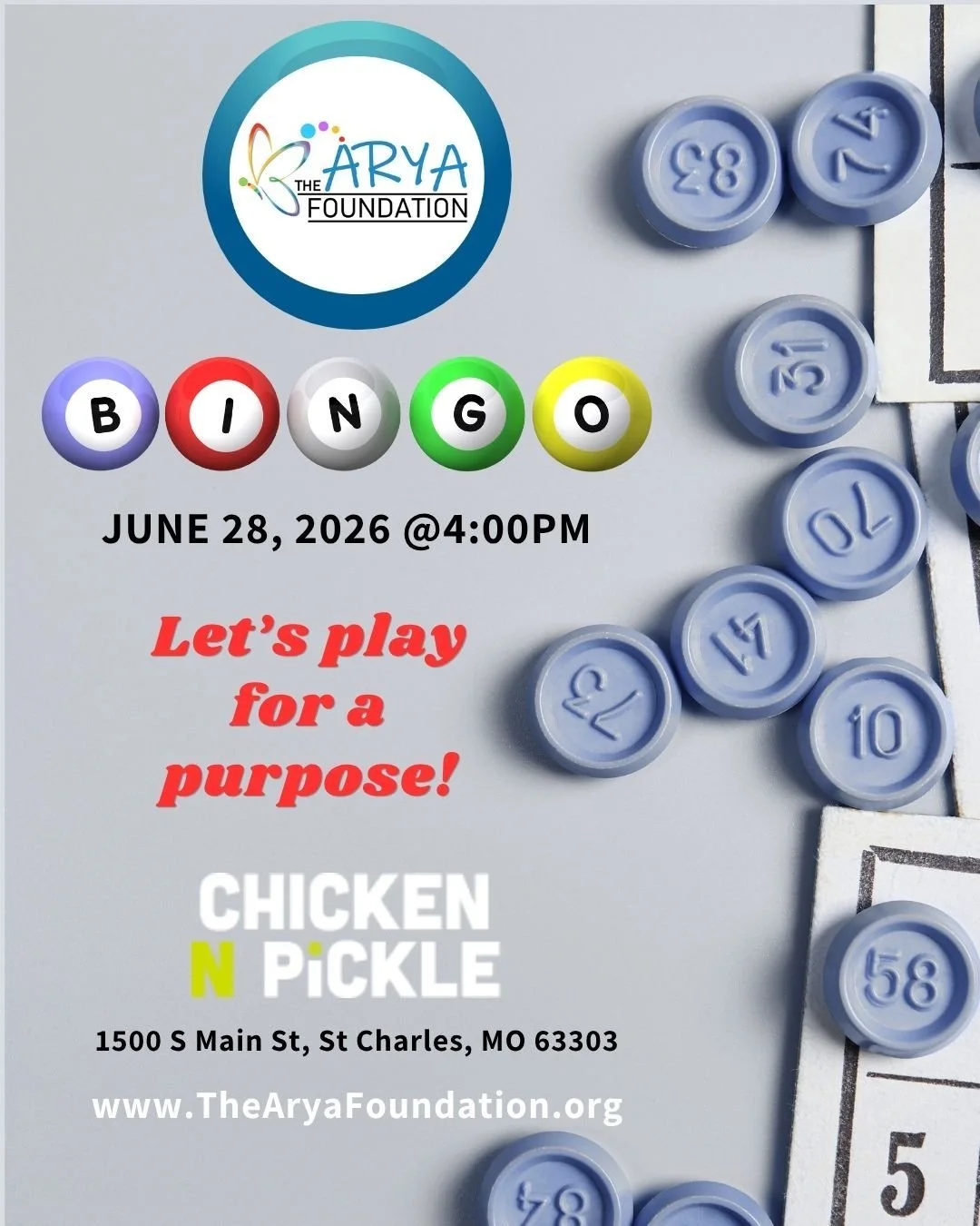 Your support goes further than you think. 📈 90% of all individual donations to #TheAryaFoundation are used to purchase adaptive equipment for children with special needs. 

By grabbing a ticket for our Bingo night at @chickennpickle, you are directl
