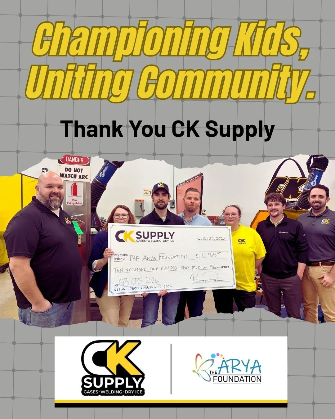 It&rsquo;s the community supporting us that makes this journey so special! 🫶✨

We want to send a huge thank you to CK Supply for their recent donation to The Arya Foundation!

Did you know? CK Supply is the region&rsquo;s premier independent supplie