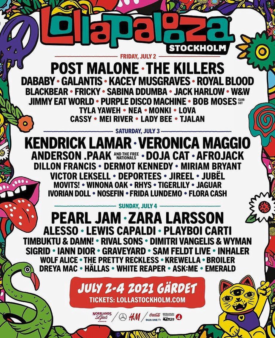 Just announced for 2021: LOLLAPALOOZA STOCKHOLM⚡️💃🏽 🙌 LET&rsquo;S GOOOOOOO! 
.
📸 @lollapaloozase