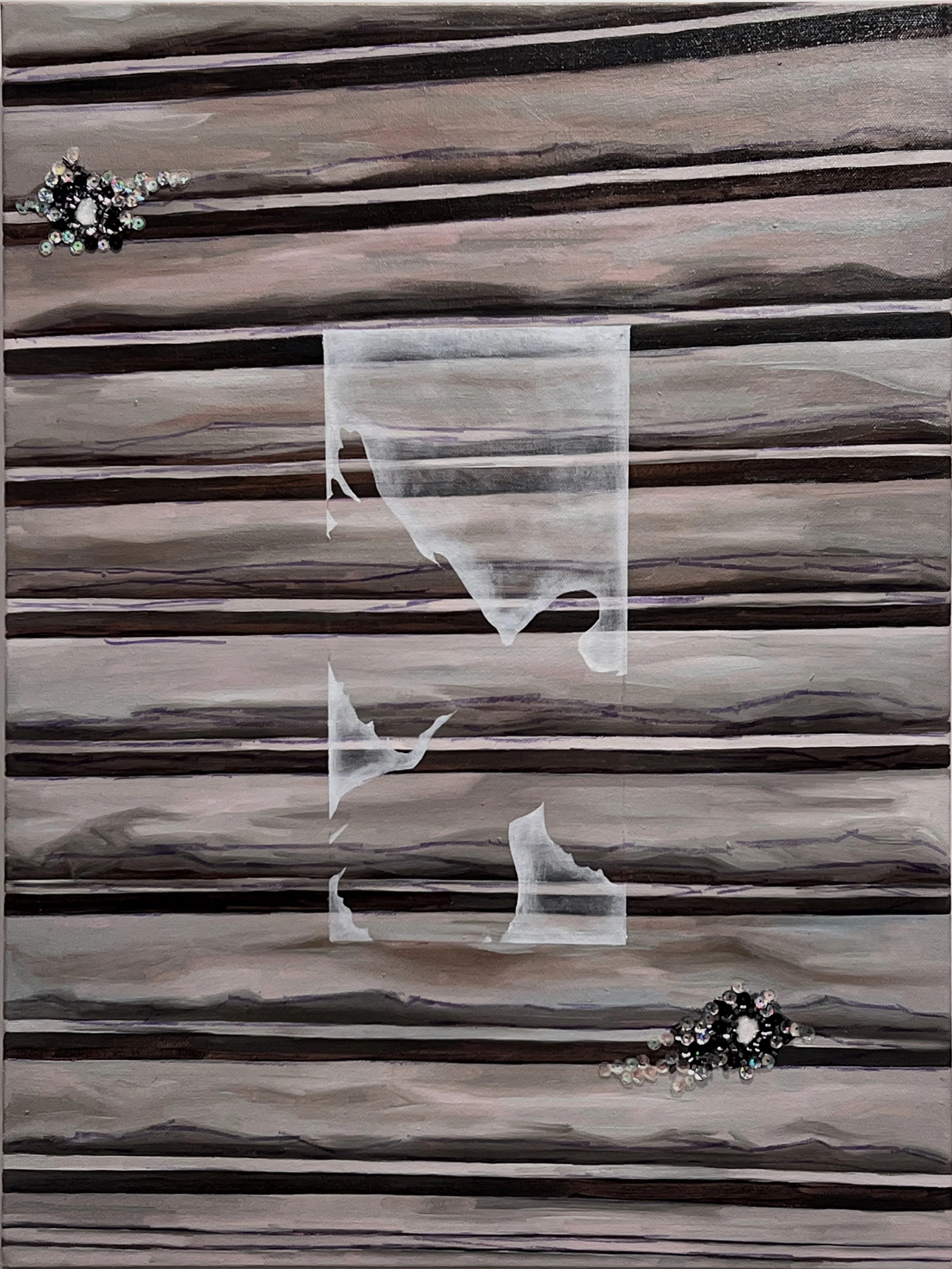 Above the Nine Heavens (2025) 18”x24” Confetti, Glitter, Oil, Sharpie & Sequins on canvas