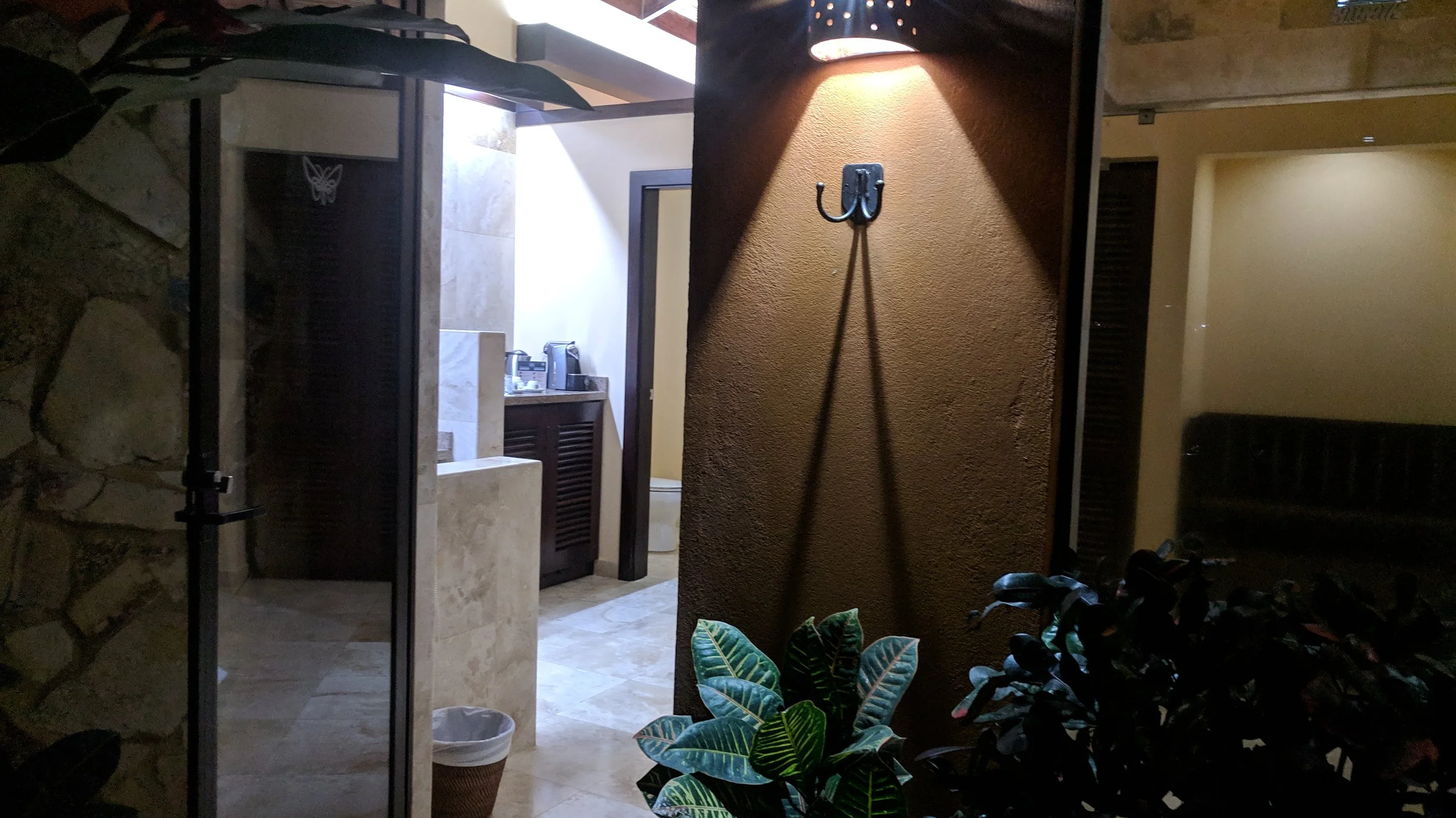 And a spot for your towels. The outdoor shower is just off the bathroom area.