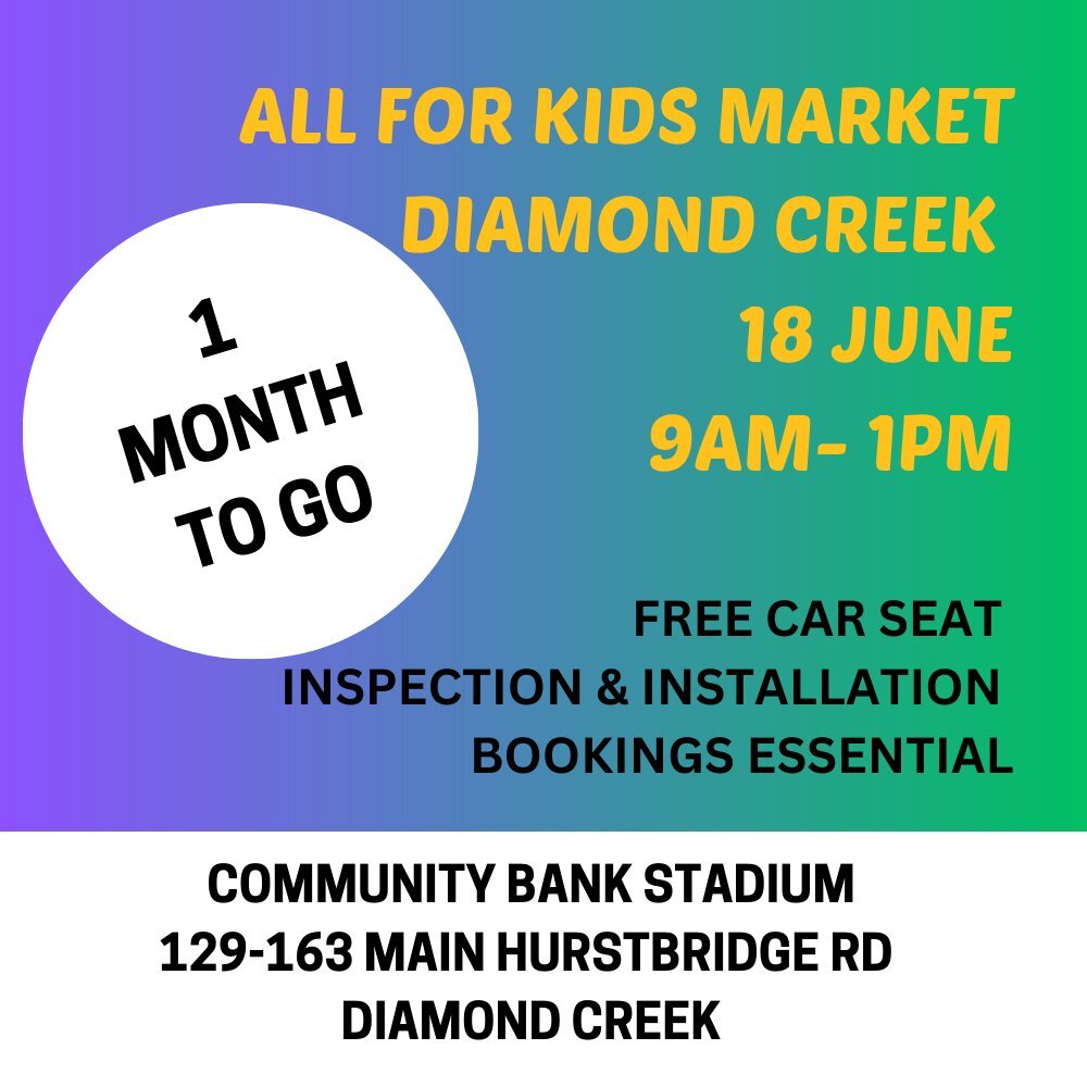 1 Month to go until were back at Diamond Creek . With upto 50 stalls of New, Boutique and Pre-Loved Clothes, Toys, Books, prams, furniture care seats and much more.

Community Bank Stadium
129-163 MAIN HURSTBRIDGE RD 
9AM-1PM
Book your stall now!

#b