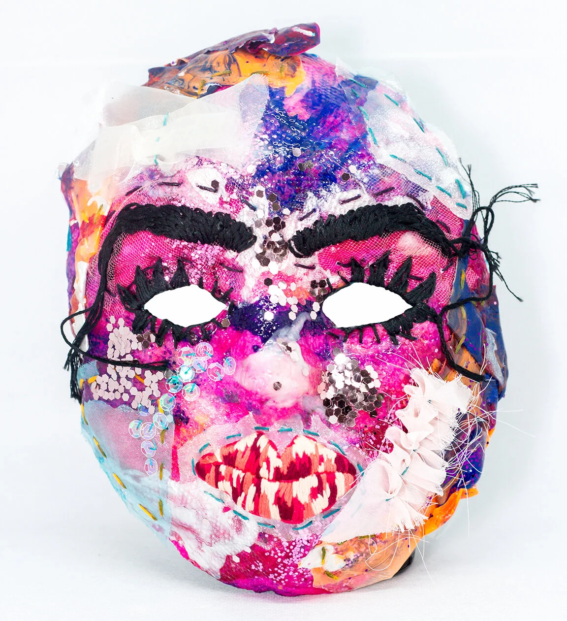 Free Mind- paper mache, acrylics, glitter, embroidery floss, and fabrics