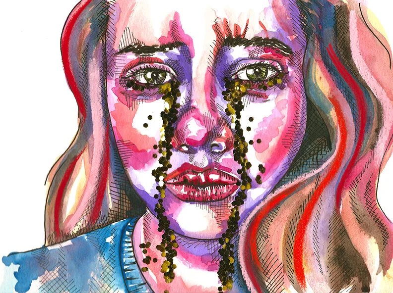 A Masterpiece- watercolor, ink, dry pastels, glitter on wtercolor paper
