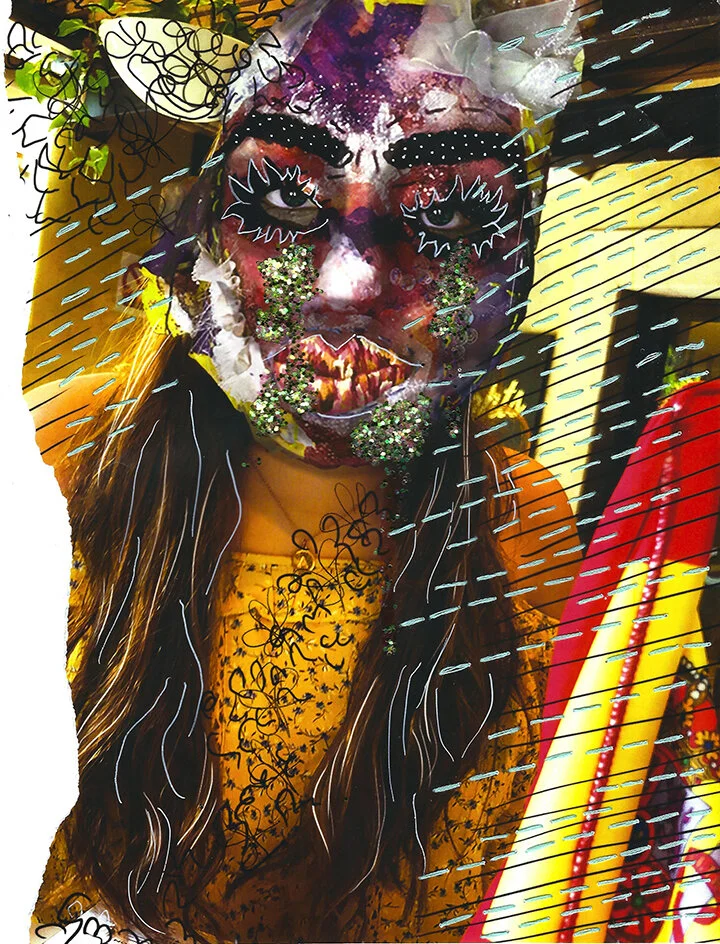Sunday- print, embroidery floss, glitter