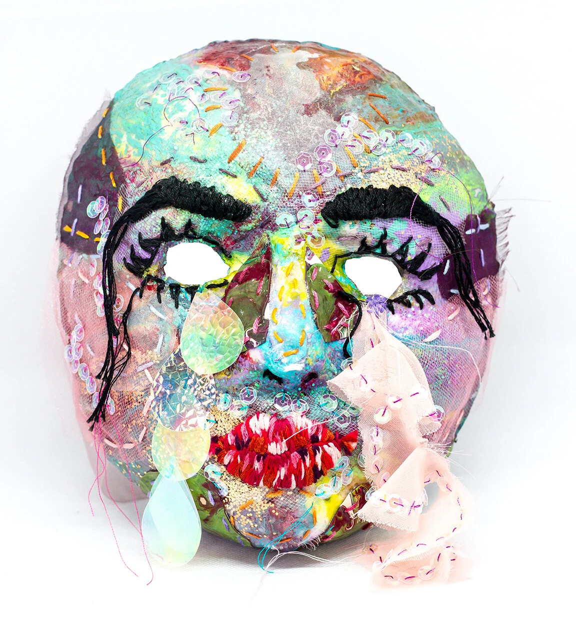 High Enough- paper mache, fabrics, acrylics, sequins, glitter