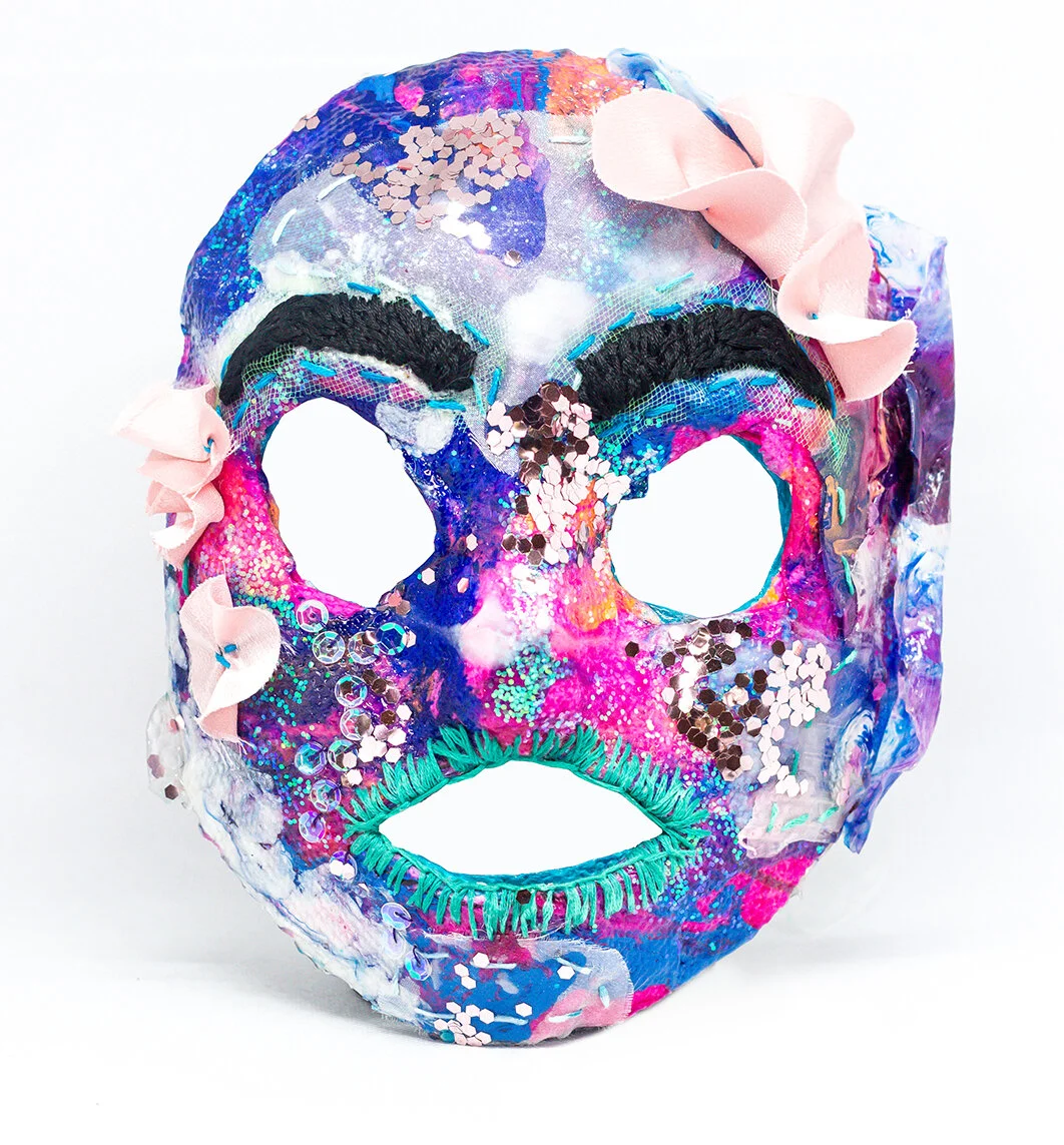 All or Nothing- paper mache, fabrics, acrylics, sequins, glitter