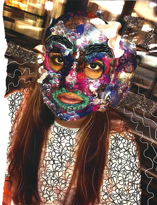 Monday- print, sequins, glitter, markers