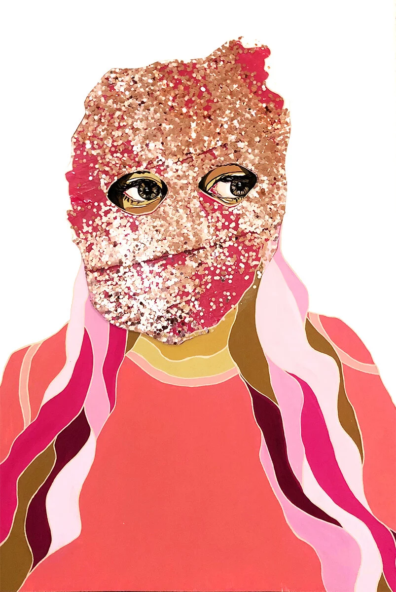 Masks Off I- gouache, glitter, gloss medium on watercolor paper