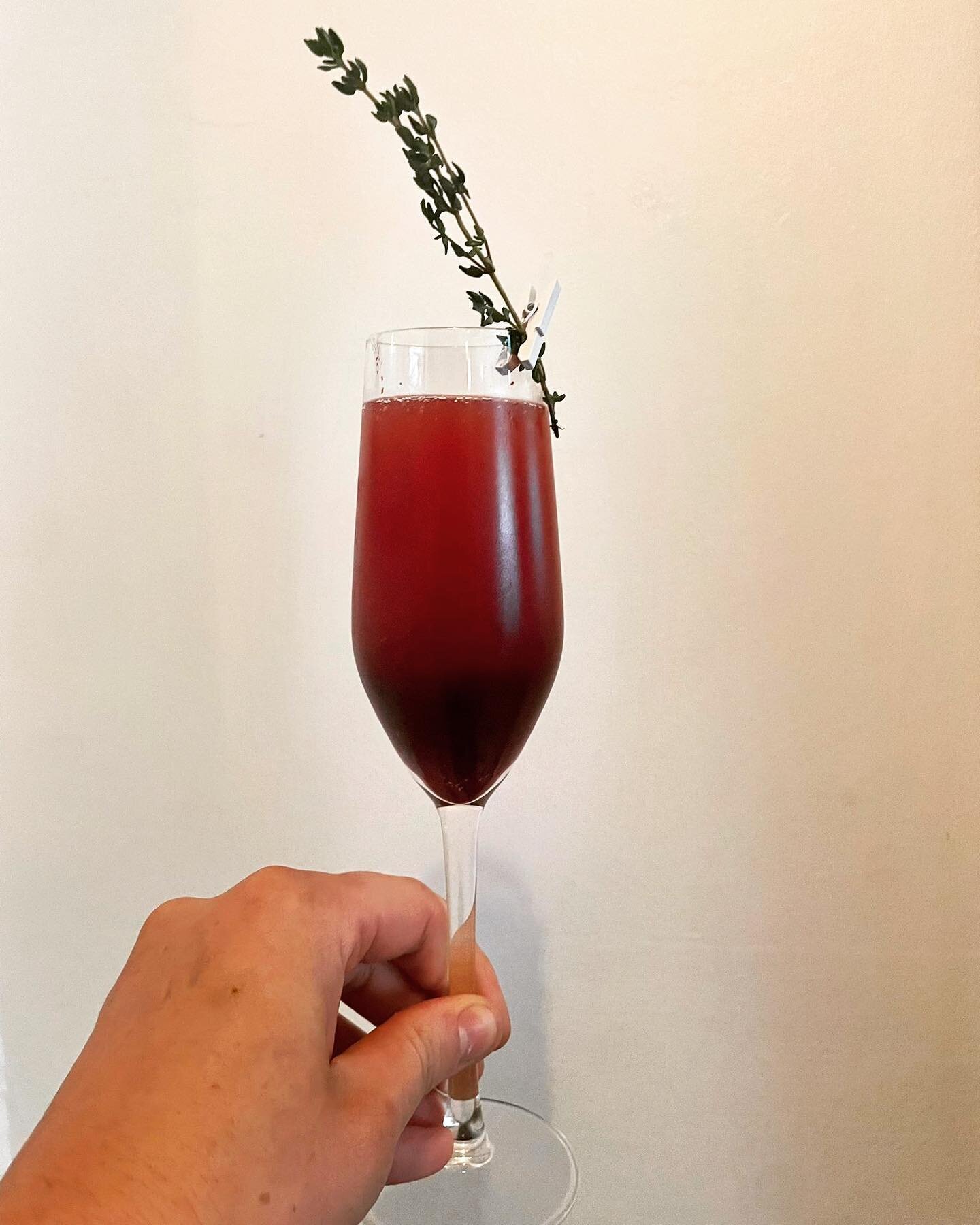 Blackberry and Thyme fizz. 

You&rsquo;ll always find a seasonal fizz on our menu! 
A must have Ap&eacute;ritif, made using fruits which are in their peak for our pur&eacute;es!