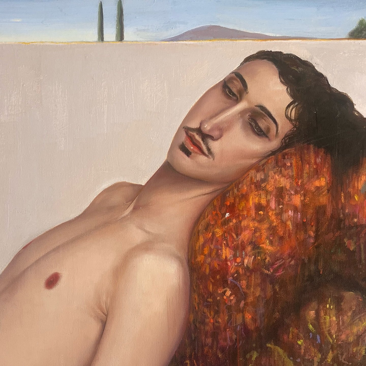 A detail of something I&rsquo;m busy with #oilpainting #painting #contemporaryart #figurativepainting #maleart #malebeauty #queerlife #ontheeasel #wip #mood