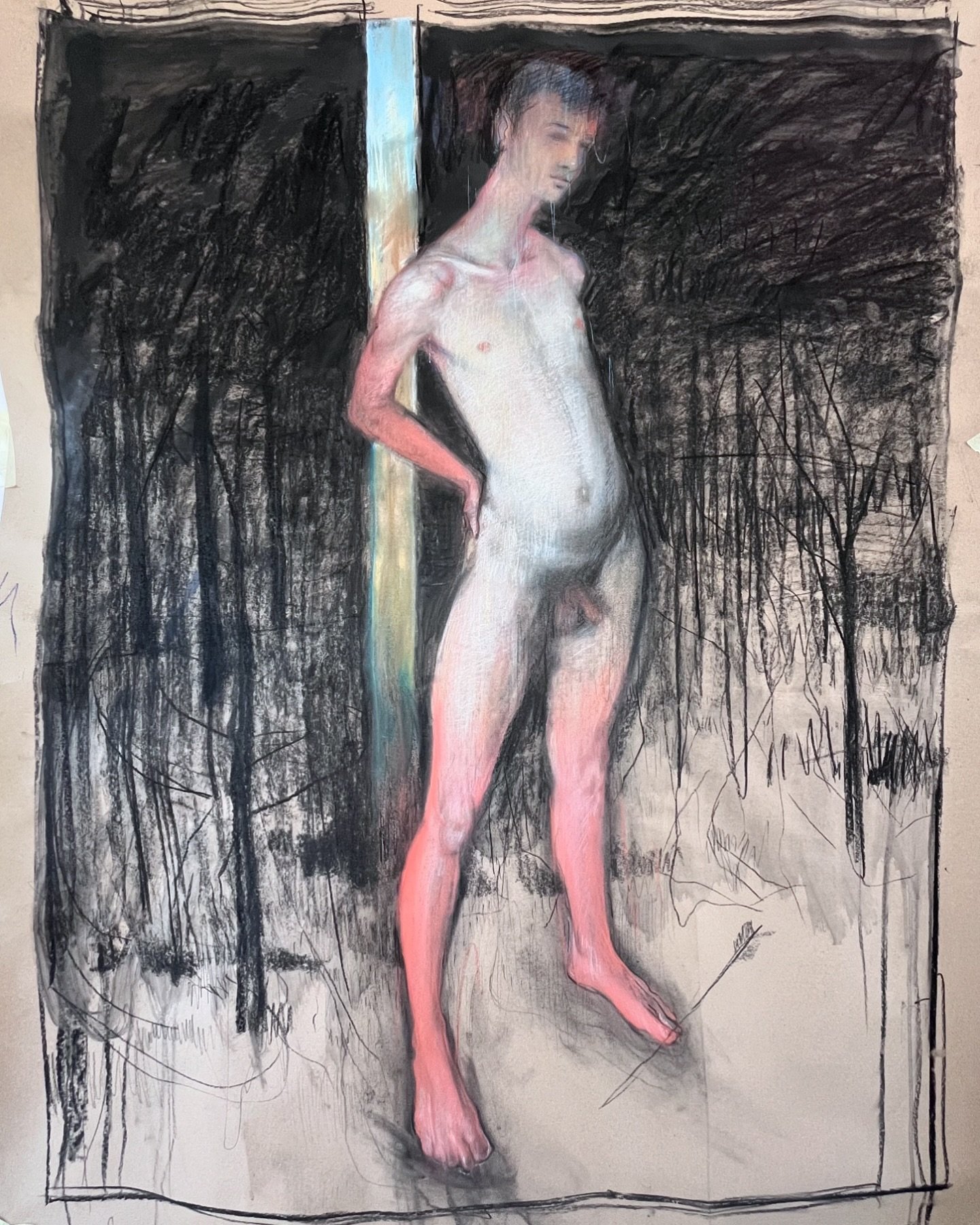 Sketching ideas #mixedmedia #pastel #charcoal #contemporaryart #malebeauty #queerlife #stsebastian #figutativeart