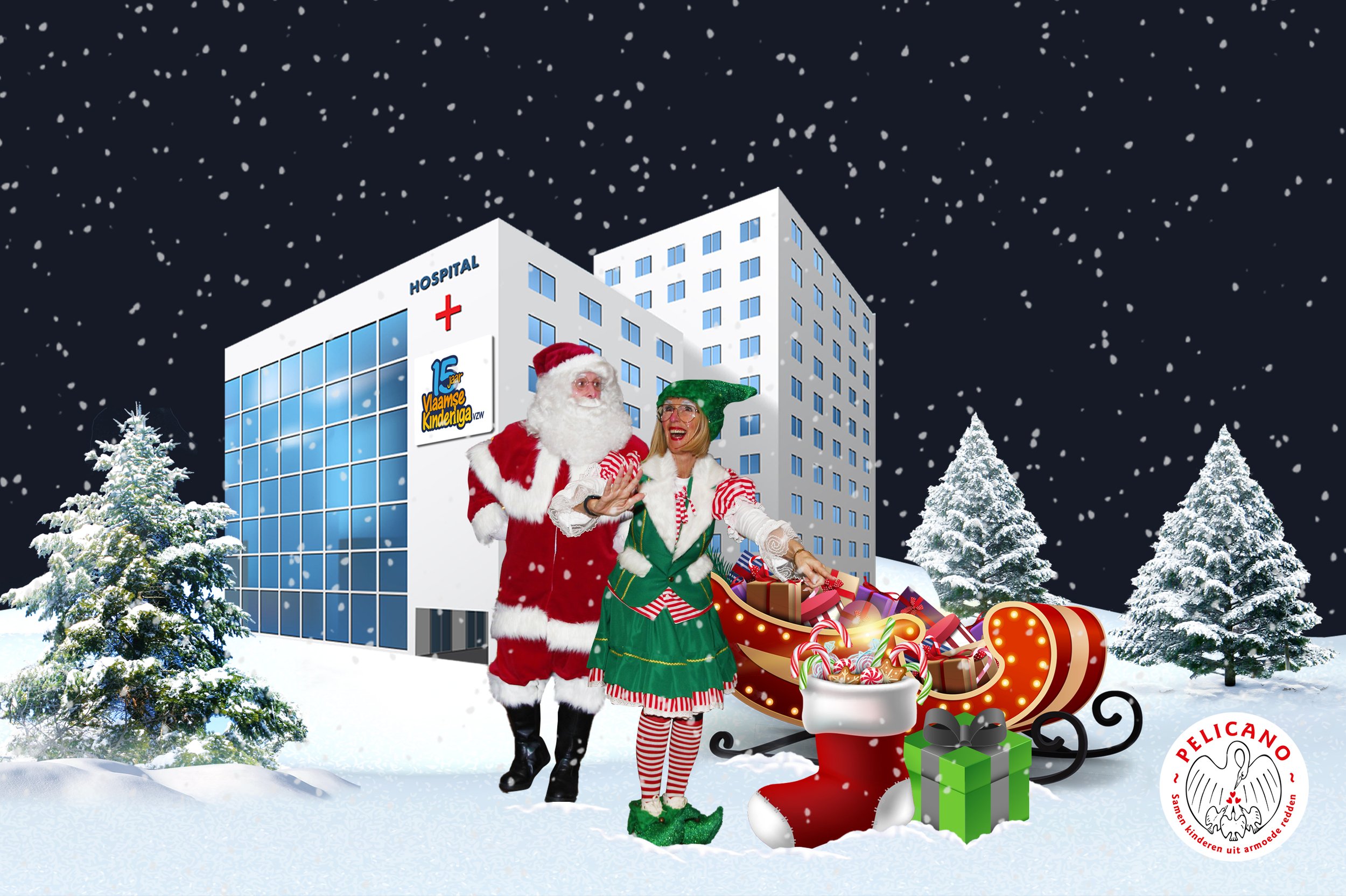 De Kerstman en elfje op bezoek in het Koningin Paola kinderziekenhuis