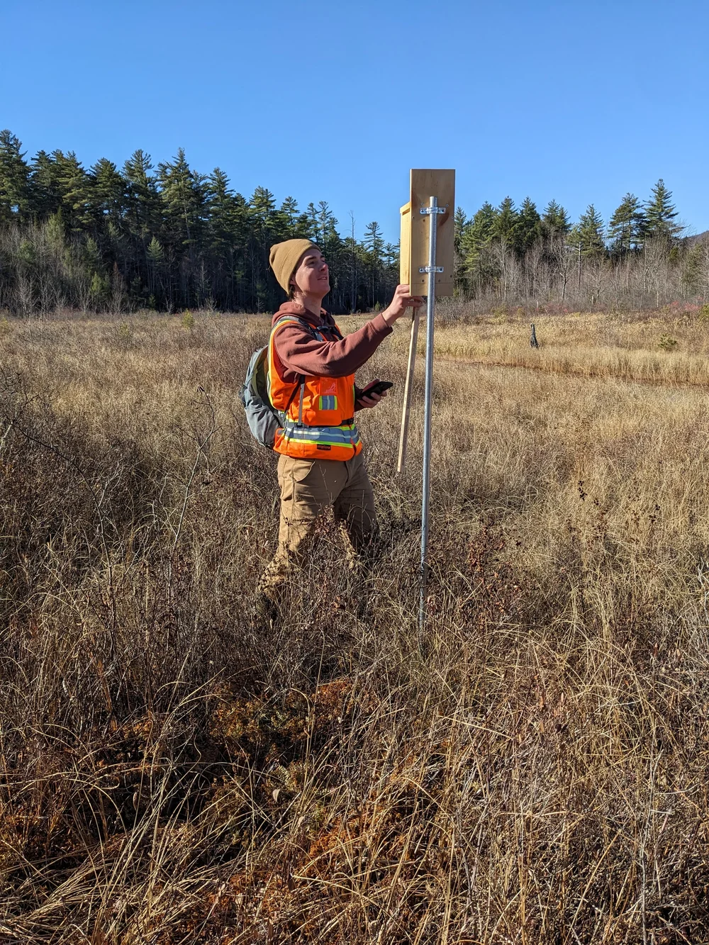 Mike Gonthier from NRCS installing bird boxes.