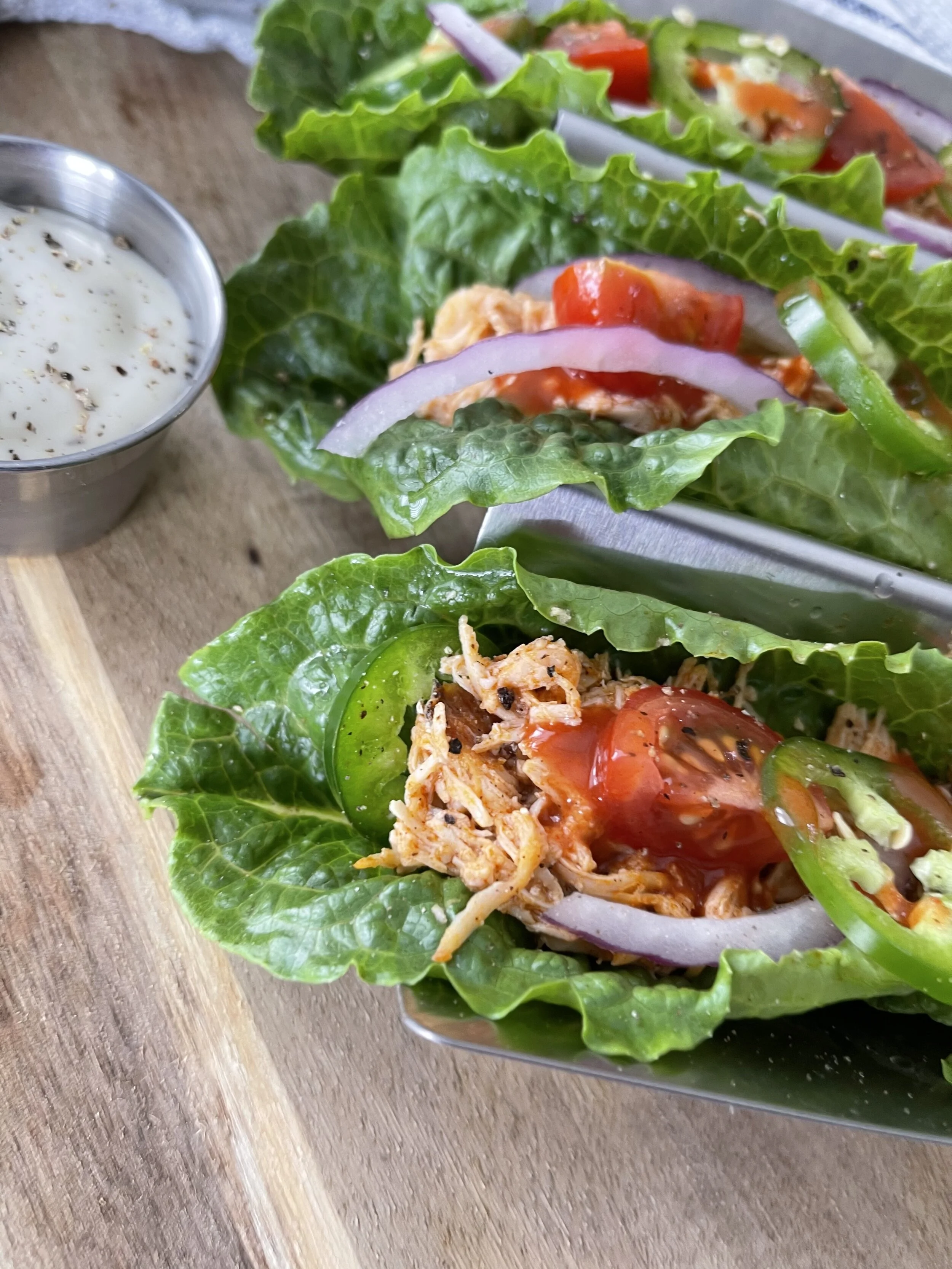 Shredded Buffalo Chicken Lettuce Wraps