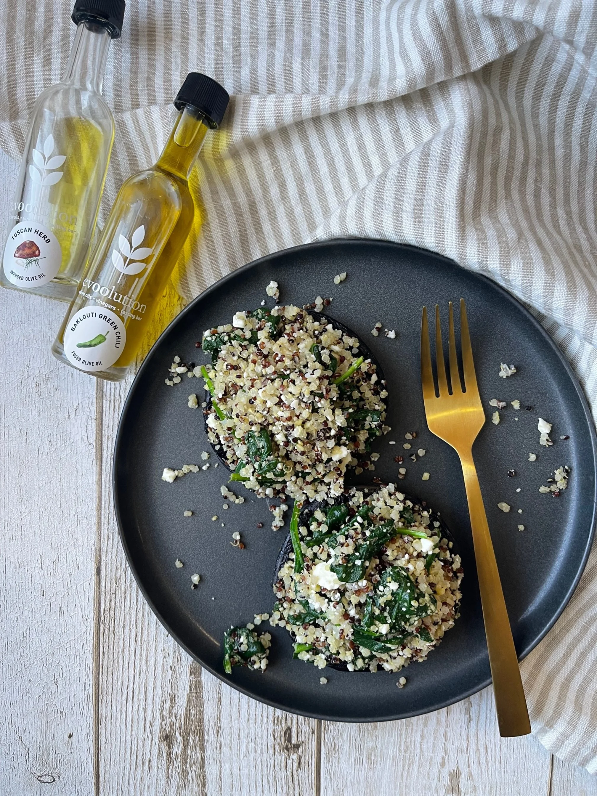 Spinach, Feta &amp; Quinoa Stuffed Portobellos
