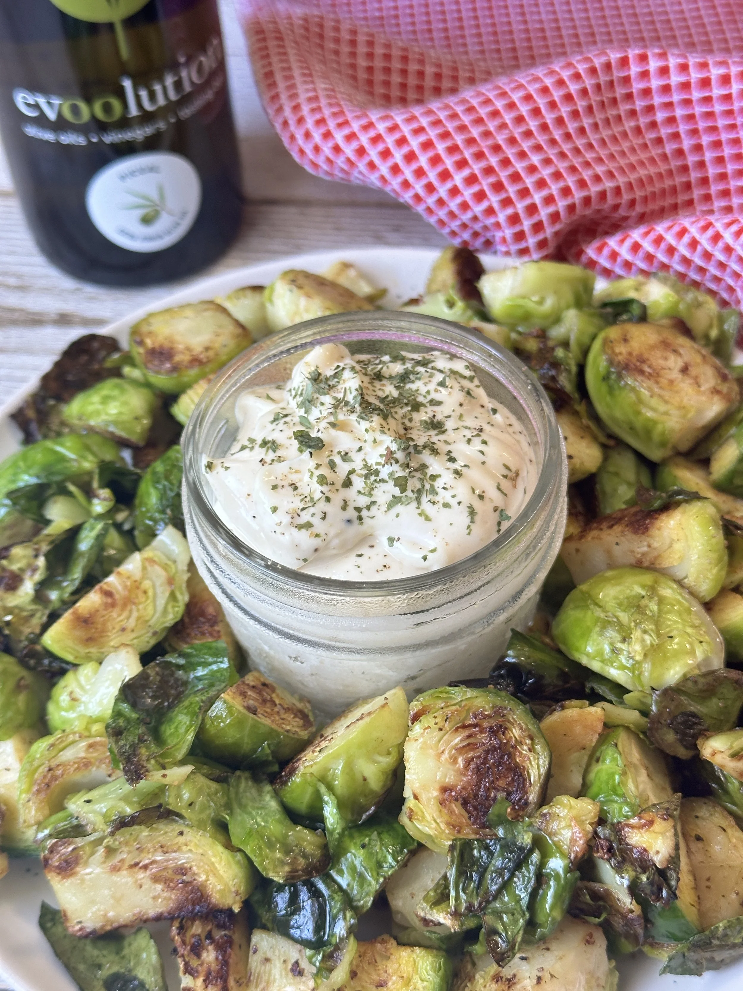 Pan Fried Brussel Sprouts with Dijon Aioli