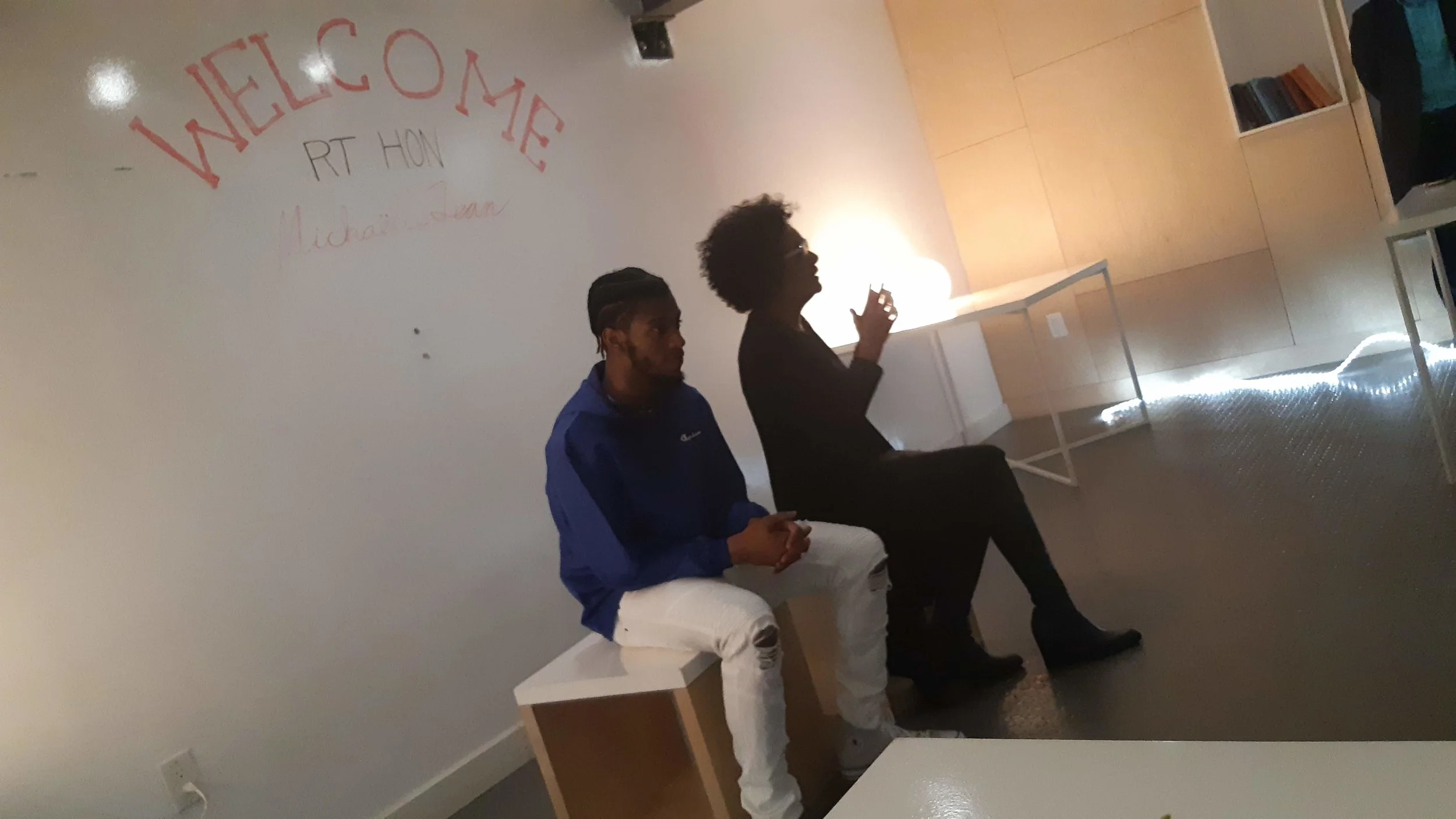 MAJE, HUBHFX facilitator & hip hop artist, helped welcome Mme Jean and host the conversation