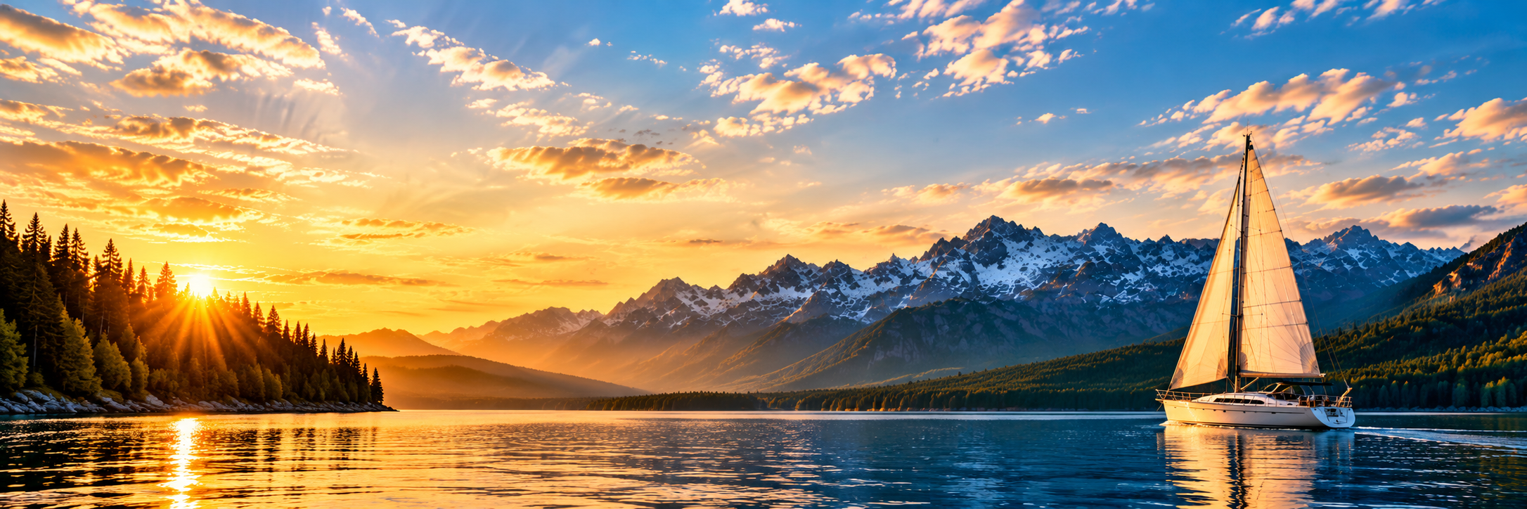 Golden Sailboat on Alpine Waters.png