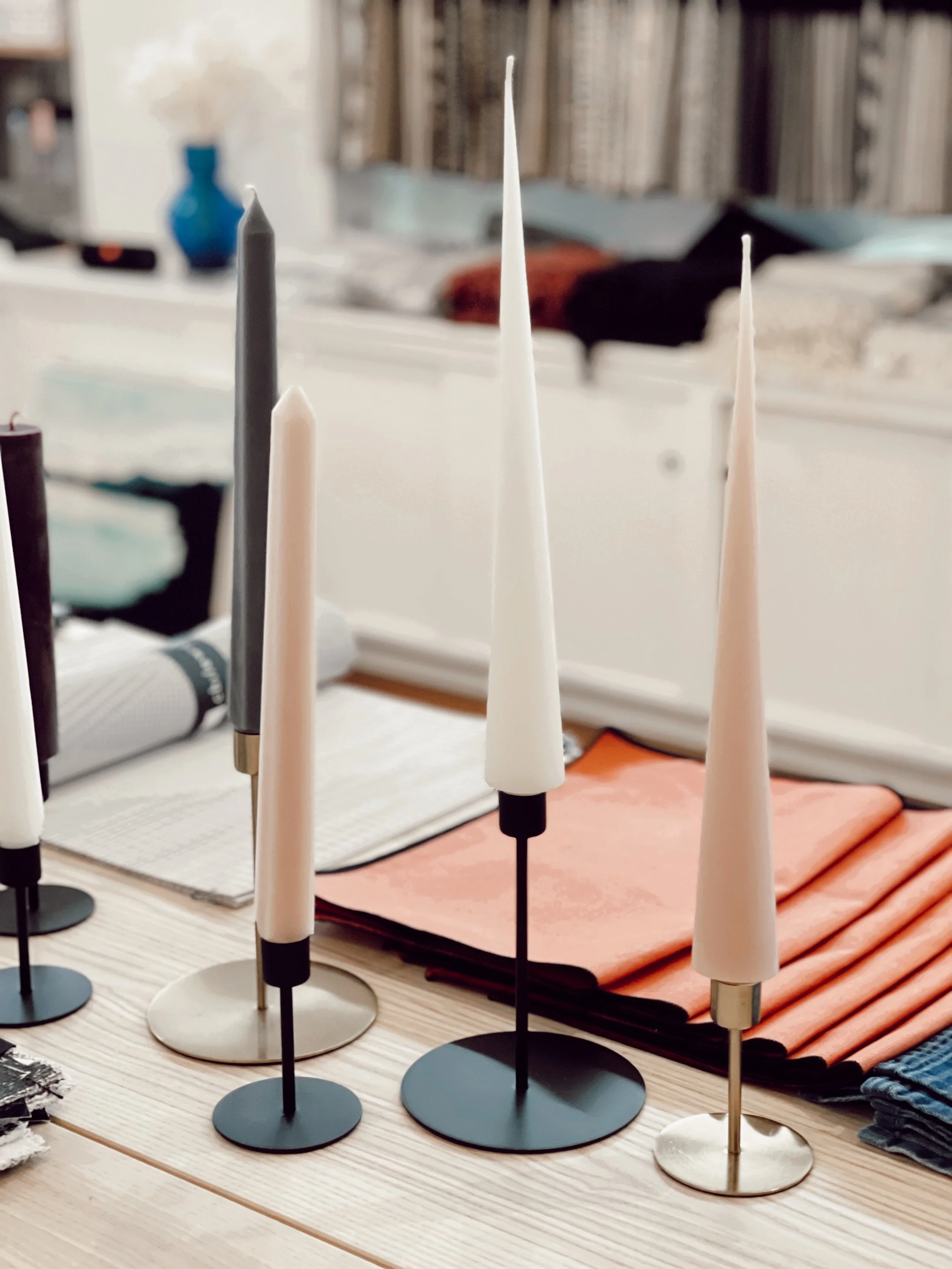 Tall Taper Holder - blk s/2  $38          Blk Taper Holder 3”  - s/2  $28     Gold Candle Holder s/2 $38      Tapers (square/column/cone)  s/2 $25.75-$39