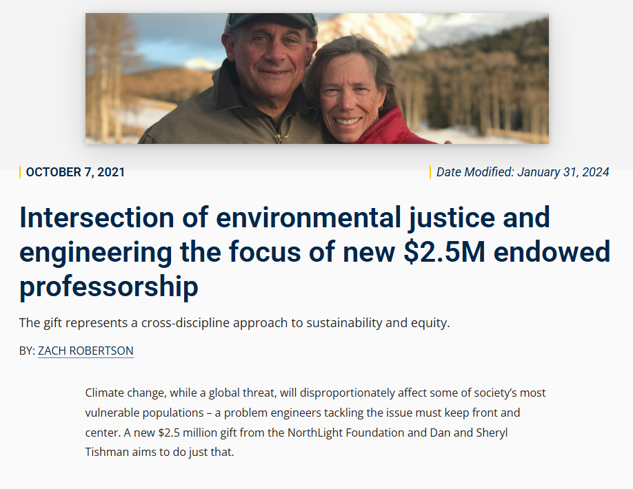 Intersection of environmental justice and engineering the focus of new $2.5M endowed professorship