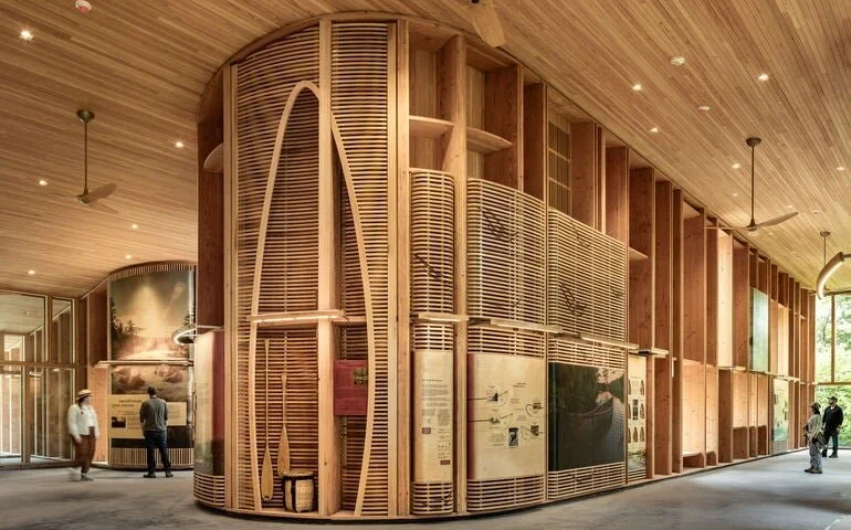 Constructed with mass timber, visitor center for Katahdin monument nears completion