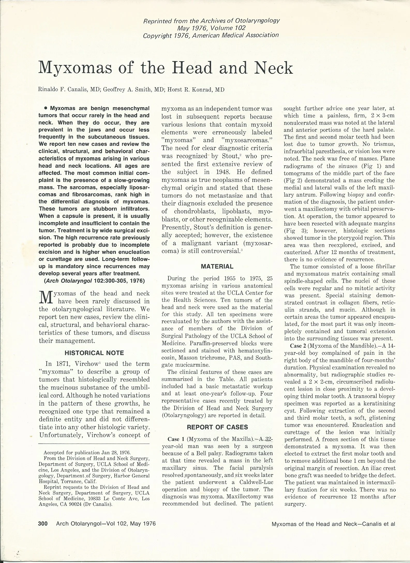 Myxomas of the Head and Neck