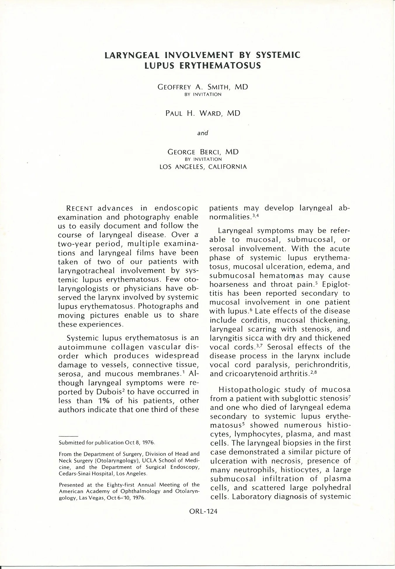 Laryngeal Involvement by Systemic Lupus Erythematosus